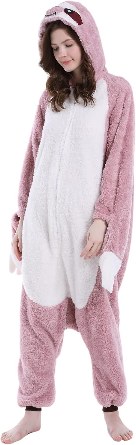 DELEY Unisex One Piece Animal Adult Pink Sloth Onesie, Animal Pajamas Halloween Cosplay Costume for Women and Mens - Image 6