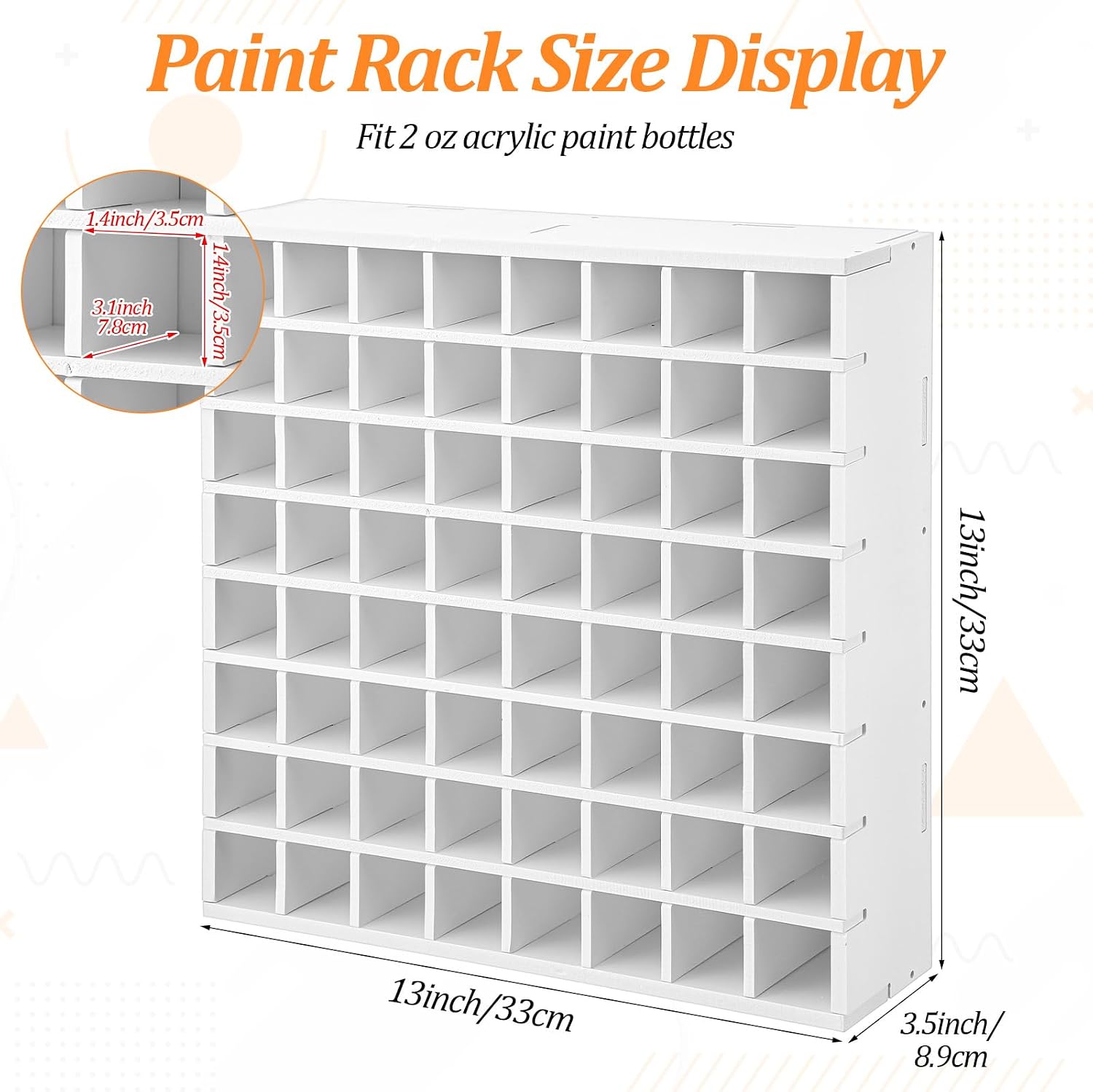 Mekueeex 64 Grids Acrylic Paint Organizer, Wall-Mountable & Stackable Craft Paint Storage Organizer Rack Stand for 2oz Bottles Paints Holder