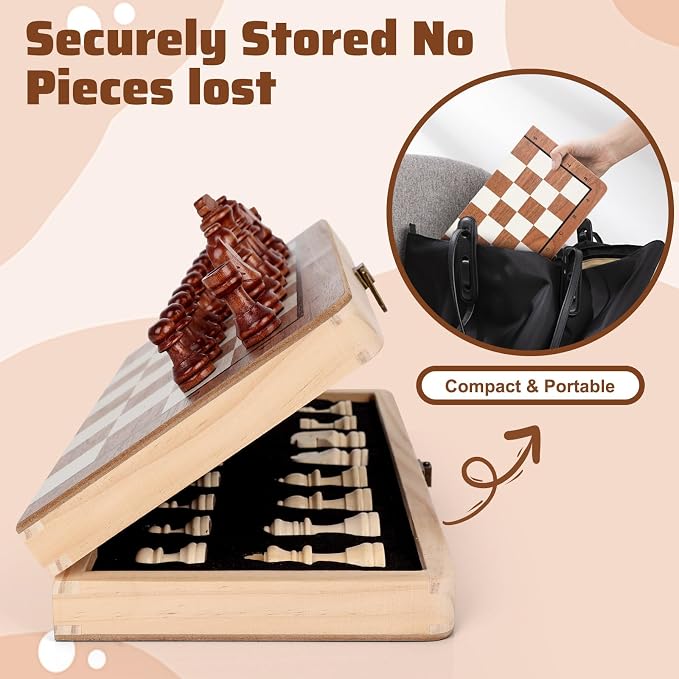 Juego de Ajedrez de Madera Magnético Plegable 11.5 Pulg miniatura 5