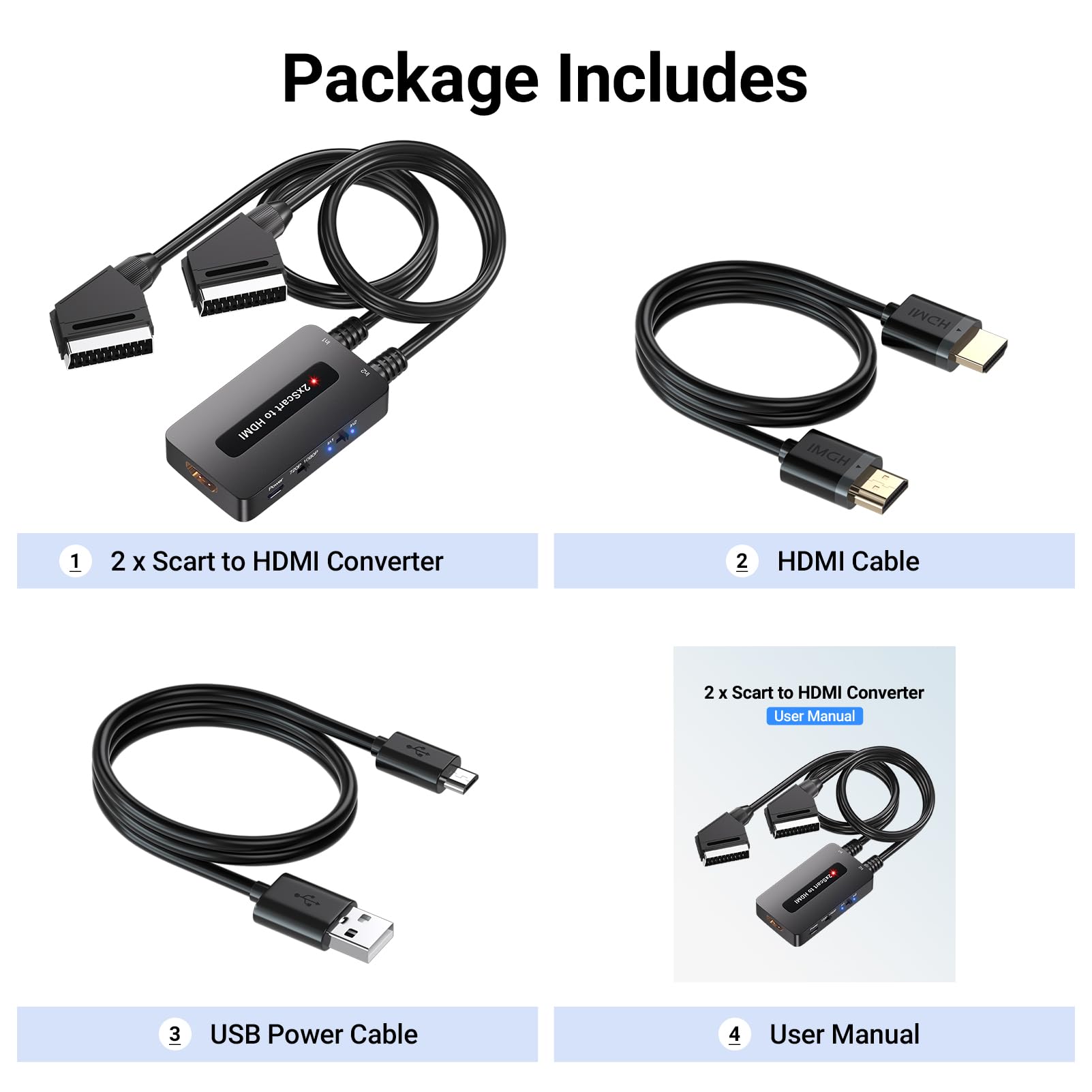 Convertitore scart a HDMI a doppia porta con interruttore di uscita 720P/1080P per dispositivi scart da visualizzare su HDTV