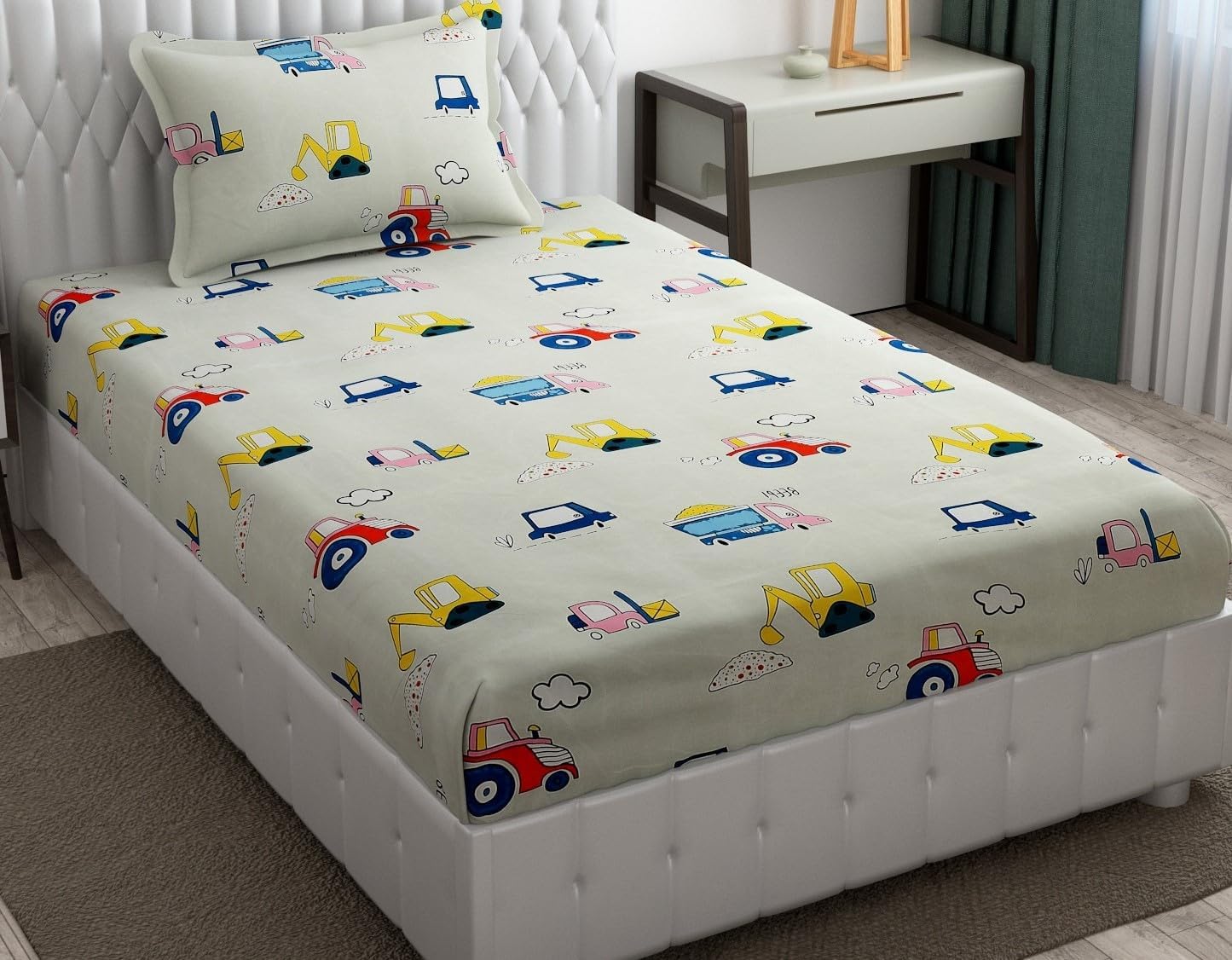Riftree Glace Cotton Digital Print Kids Favourite Character 1 Single bedsheet with 1 Pillow Cover for Kids Room/Living Room - carjcb-image-41