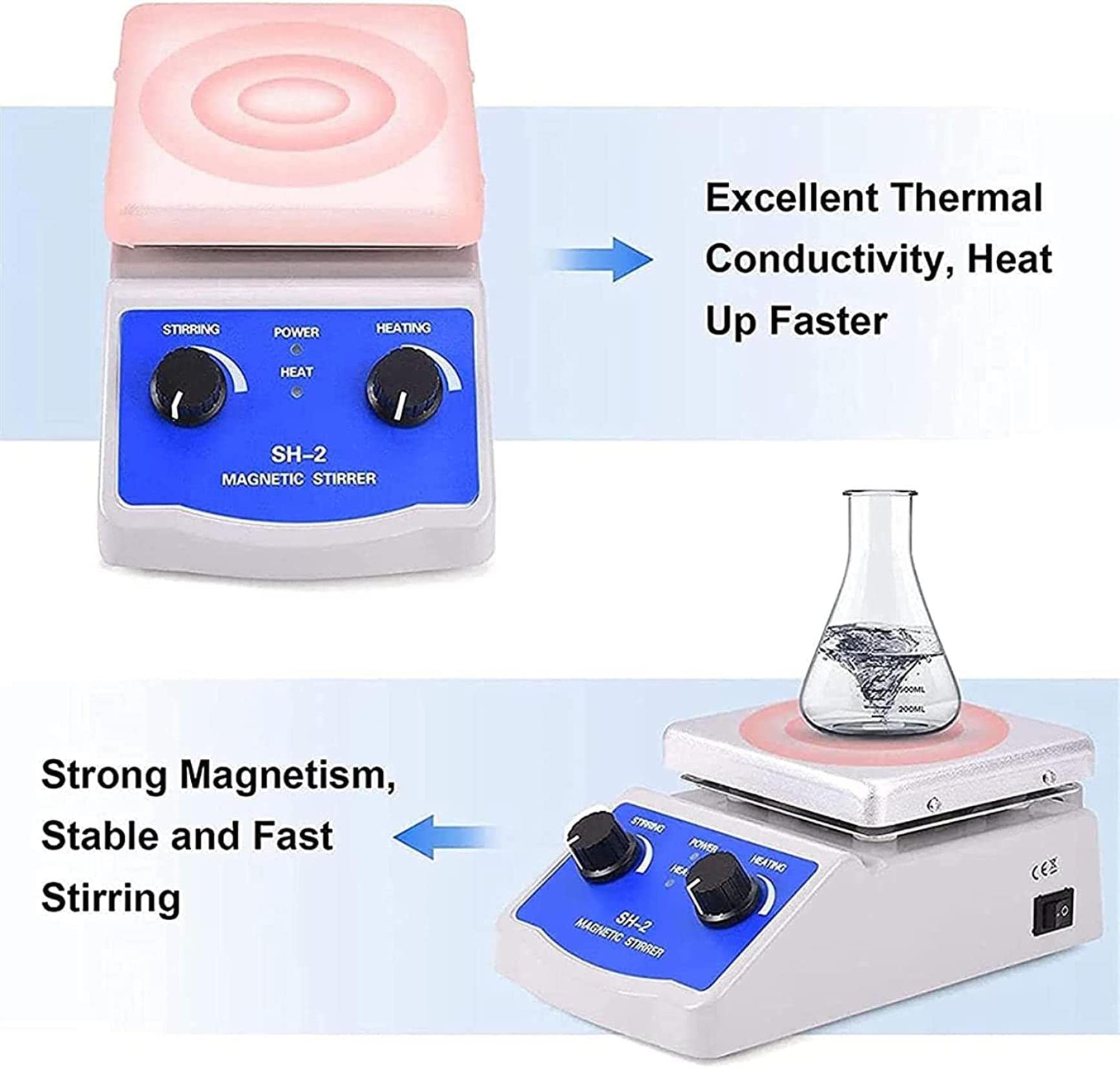 Potente Agitador Magnético De Laboratorio, Placa Caliente De Agitador Magnético con Calefacción, Potencia De Calefacción De 180 W 0-1600 RPM con Soporte para Laboratorio, Aula, Investigación