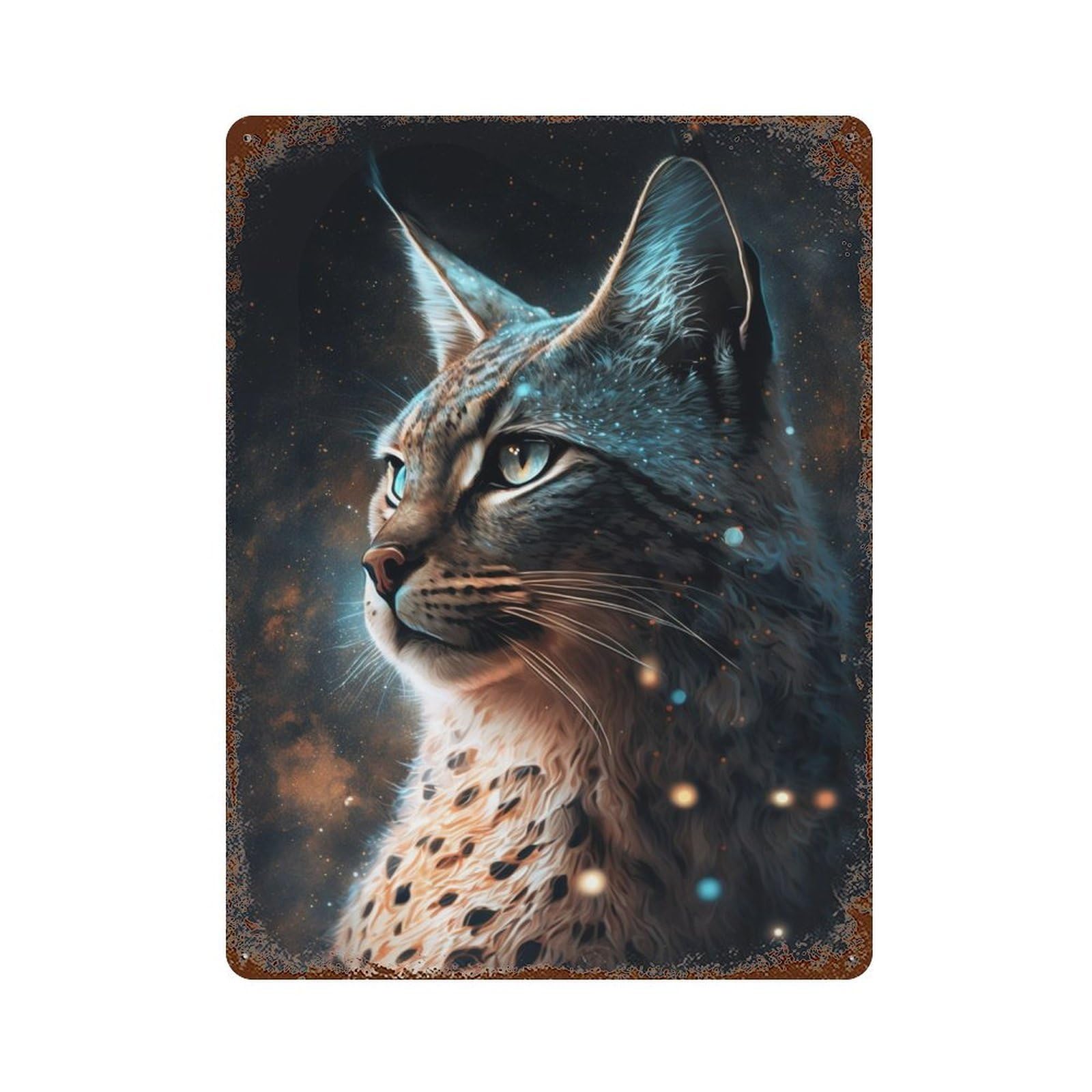 Galactic Lynx Celestial Feline Majesty -2 Aged Metal Wall Plaque 15.7"x11.8", Industrial Home Decor for Garage, Pub Or Kitchen