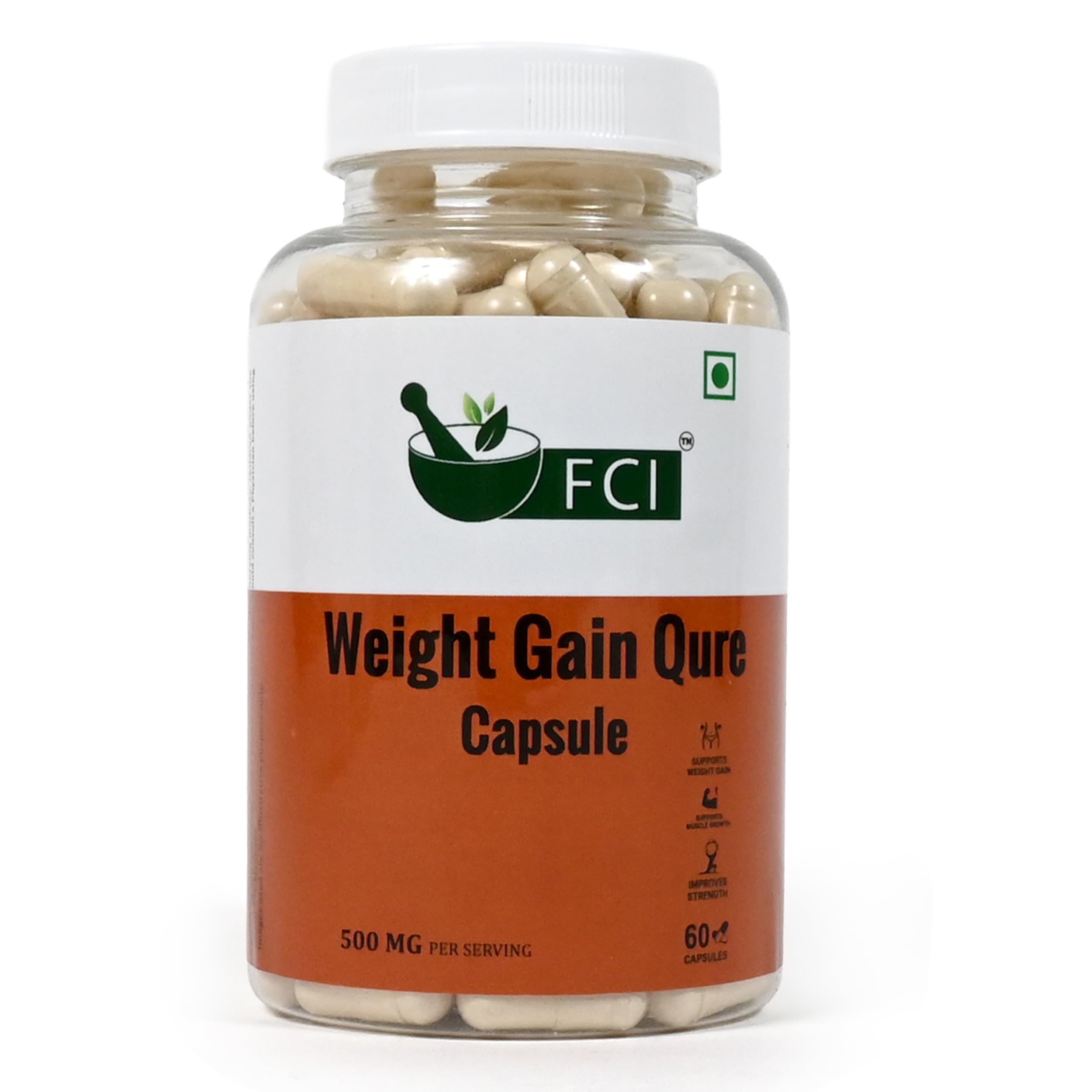 VFCI Weight Gain Qure 500mg, 60 Capsules | New & Improved Formula | Ayurvedic Weight Gainer for Digestion & Muscle Mass | 100% Natural for Men & Women | Increases Strength & Appetite Naturally