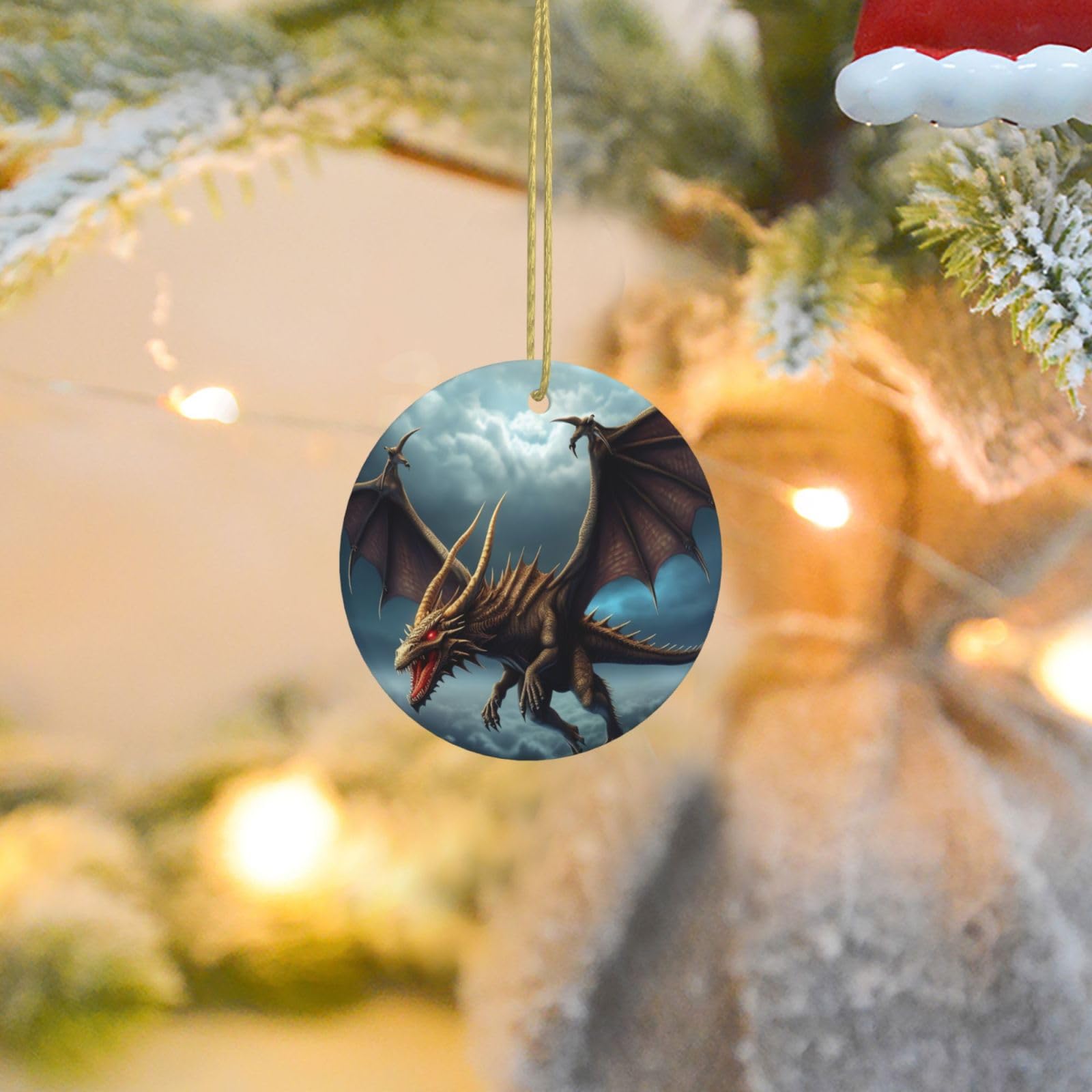 Christmas Ornaments for Christmas Tree Decoration Ceramic Hanging Flying Dragon Ornament with Gold Ribbon Crafts Round Pendant for Keepsake Gifts Glass Xmas Decor Party Supplies