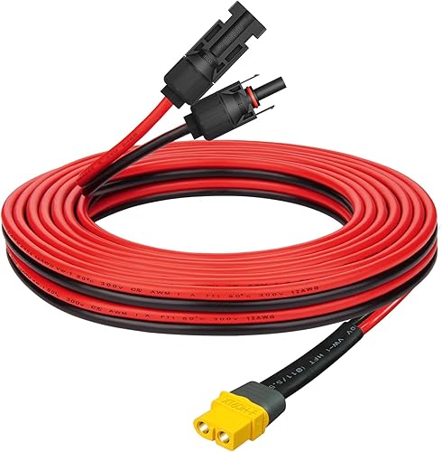 Cable de extensión solar a XT60, adaptador XT60 de 25 pies 12 AWG a conector solar, cable de carga para paquete de batería de RV, paneles solares