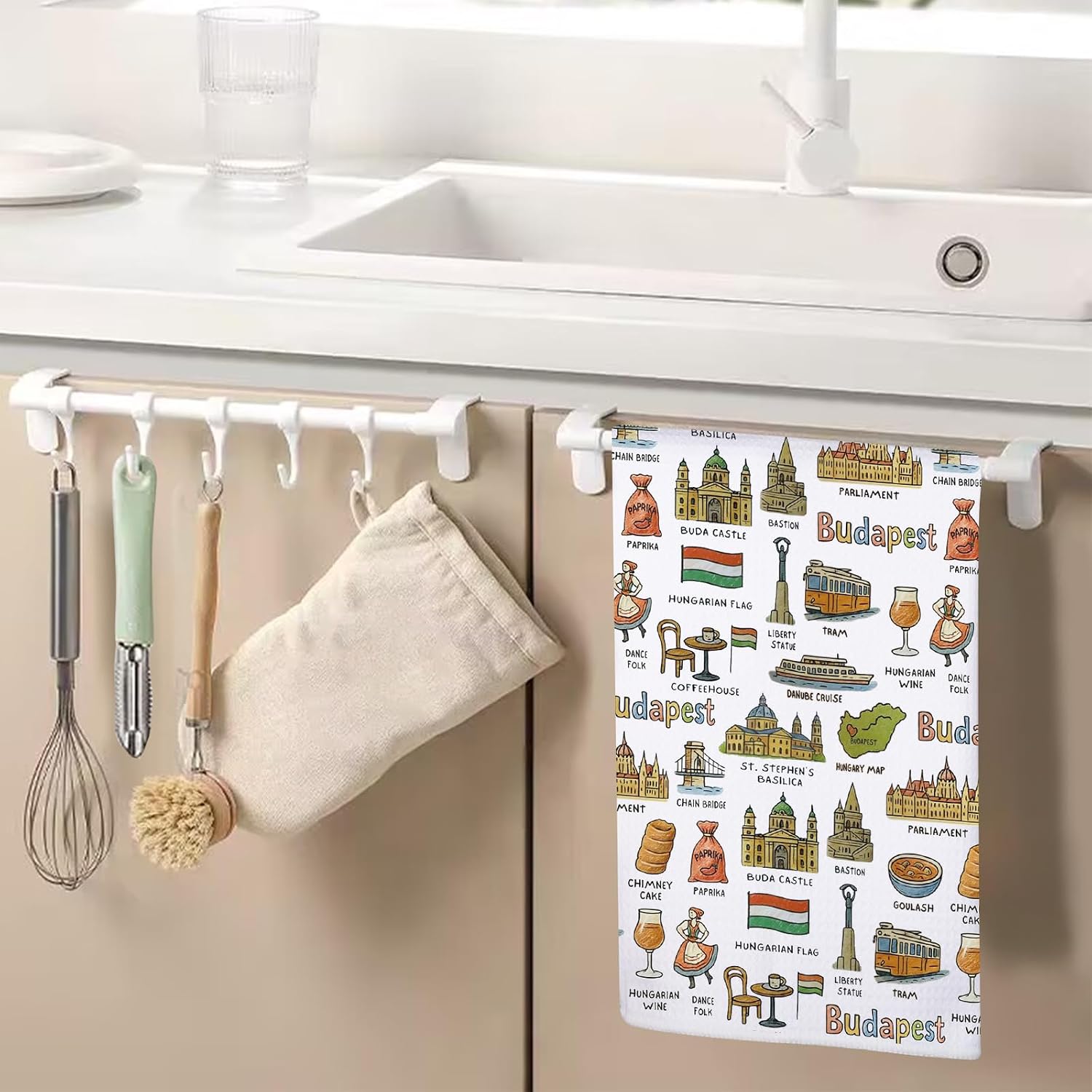 WSNANG Budapest City Printed Kitchen Towels European Bohemian Tea Towels Hungary Themed Souvenir Gifts (Budapest Towel)