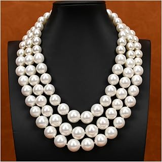 TNGNMGVSJ Collar Redondo Graduado de Perlas de Concha de mar Blancas Naturales clásicas de 18 Pulgadas y 3 Filas, joyería Multicapa, Collar Elegante for Mujer