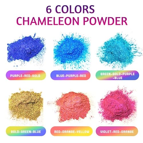Chameleon Mica Powder, 6 Color Changing Mica Powder For Epoxy Resin, Tumblers, Color Shifting Pigment Powder For Nail Art, Soap Making, Painting,Slime,Cosmetics,Concrete,Oil Colour,Ceramics #TOP6