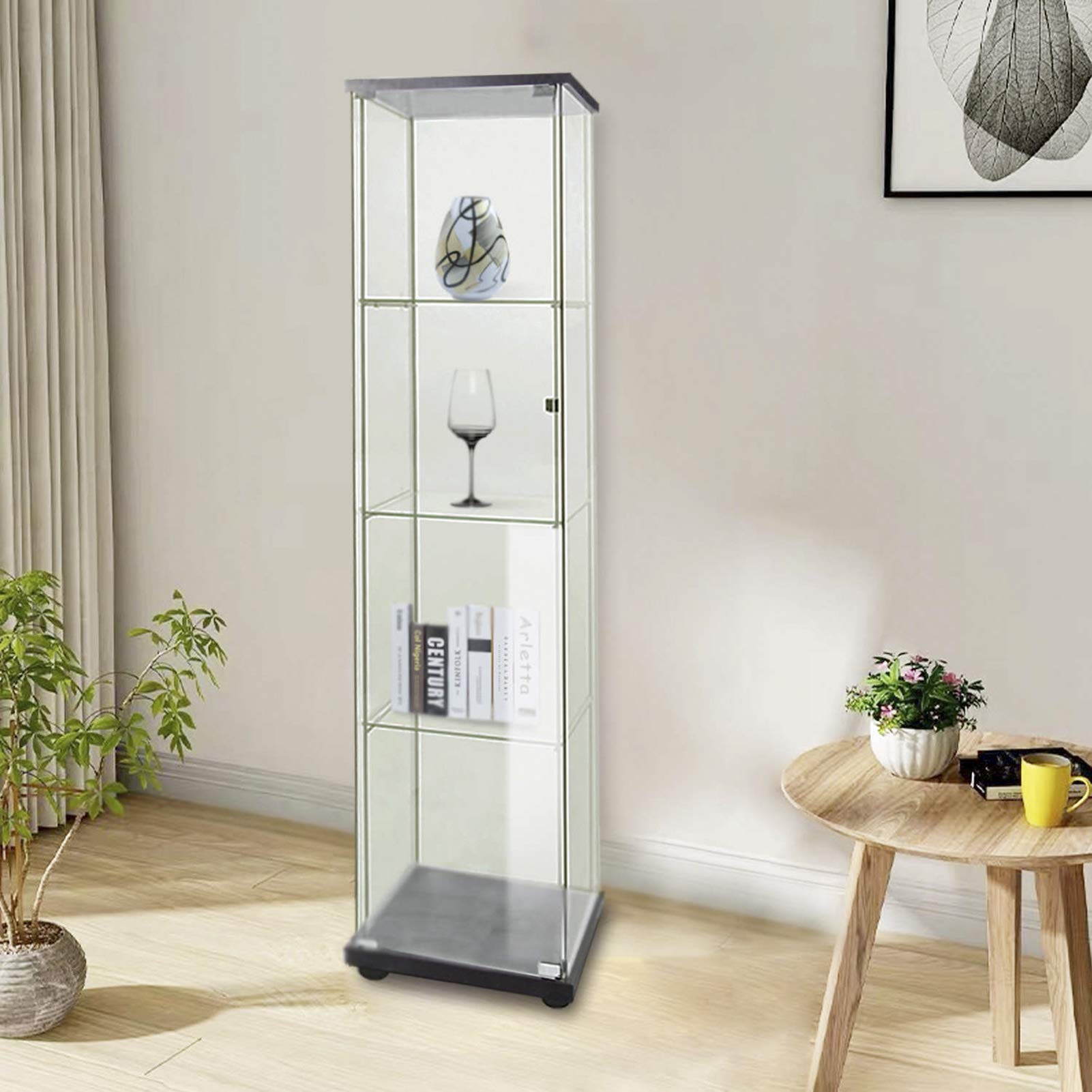 FANYUSHOW GlassDoor 4Shelf Curio Display Shelf,Glass Display