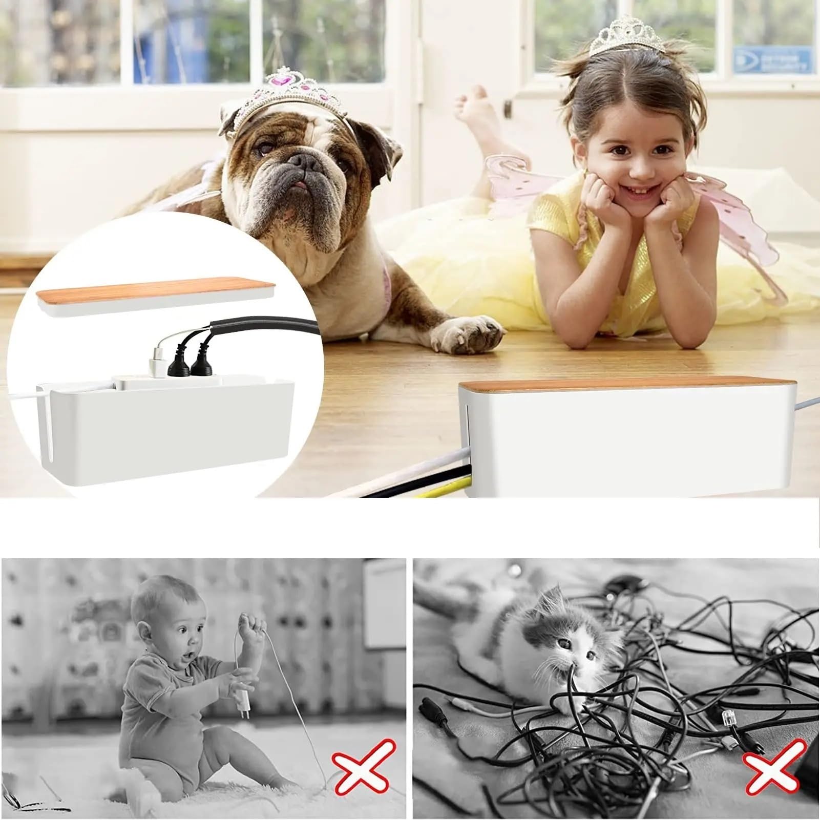 Kabelbox Kabelmanagement-Box, Kabelmanagement-Set for Steckdosenleiste for Verstecken von Drähten, Kabel-Organizer-Boxen, for Zuhause und Büro Für Wohnräume(White Wooden)