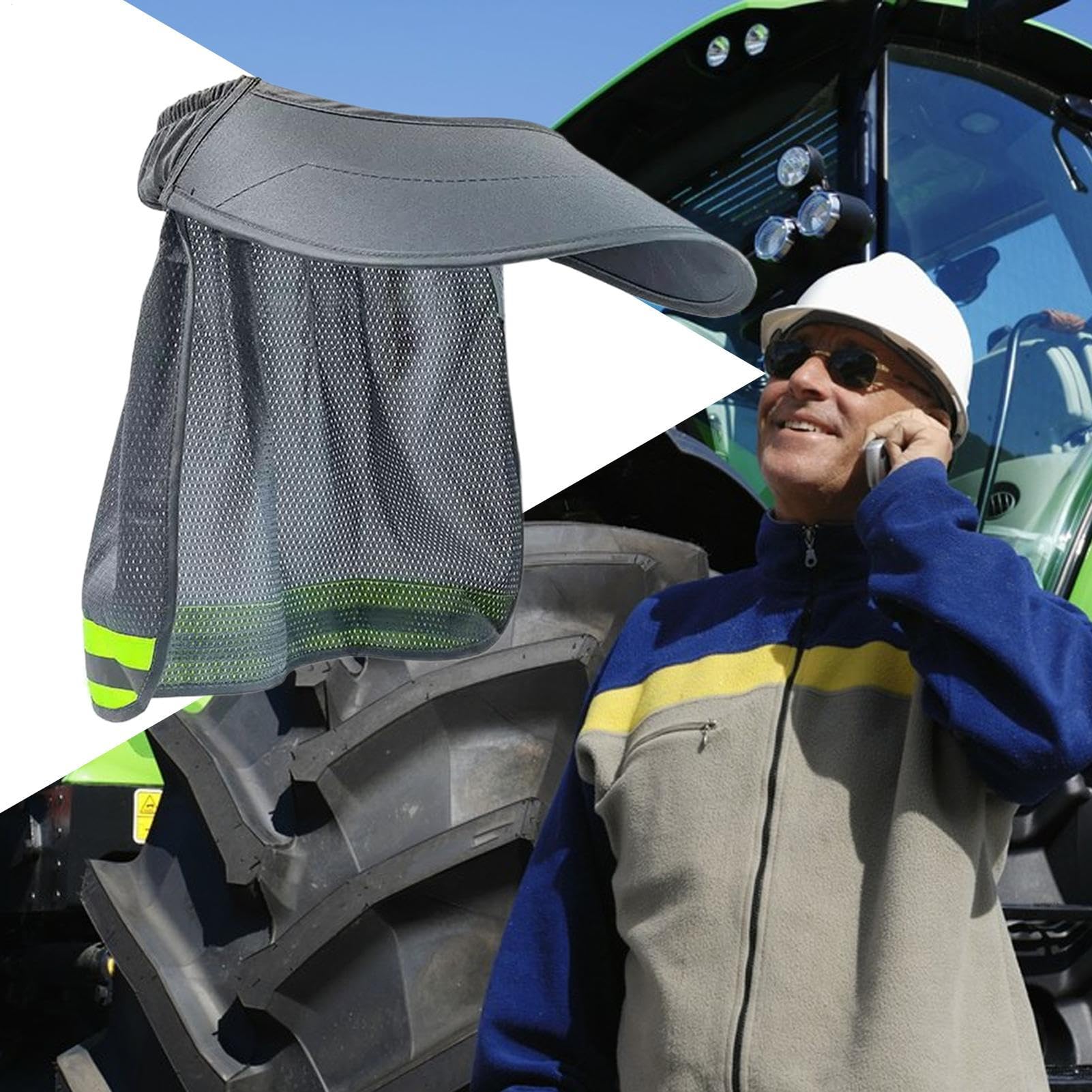 Casque de sécurité – Pare-soleil rafraîchissant | Tour de cou en maille | Bande réfléchissante de fixation de casque | Pare-soleil pour chantiers de construction, hommes, jardinage, entrepôt extérieur