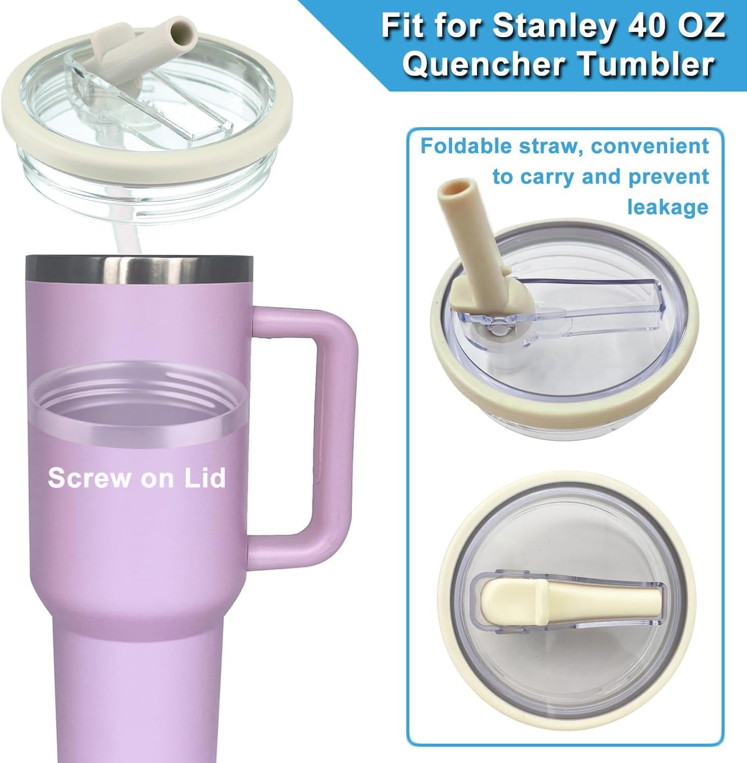 Coperchi Di Ricambio Per Tazze Stanley 40oz | 2 Pezzi Antigoccia | Color Azzurro E Verde Chiaro - Foto 6
