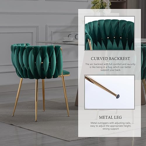 Miniatura 5 de Kiztir Juego de 4 sillas de comedor de terciopelo, modernas sillas de comedor con patas de metal dorado, sillas de comedor copetudas de lujo para