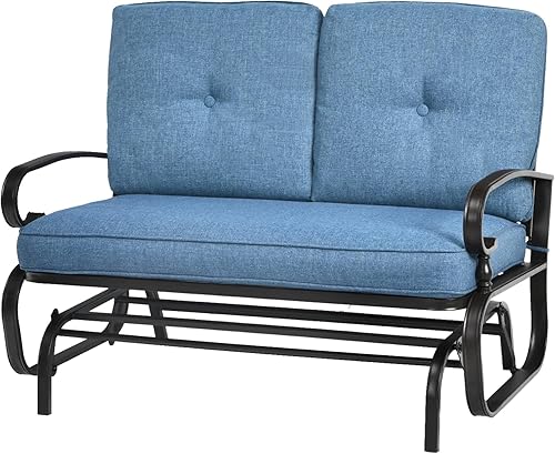 Miniatura 1 de Banco de columpio para exteriores para 2 personas, azul, marco de acero, tela de olefina, cojines de espuma