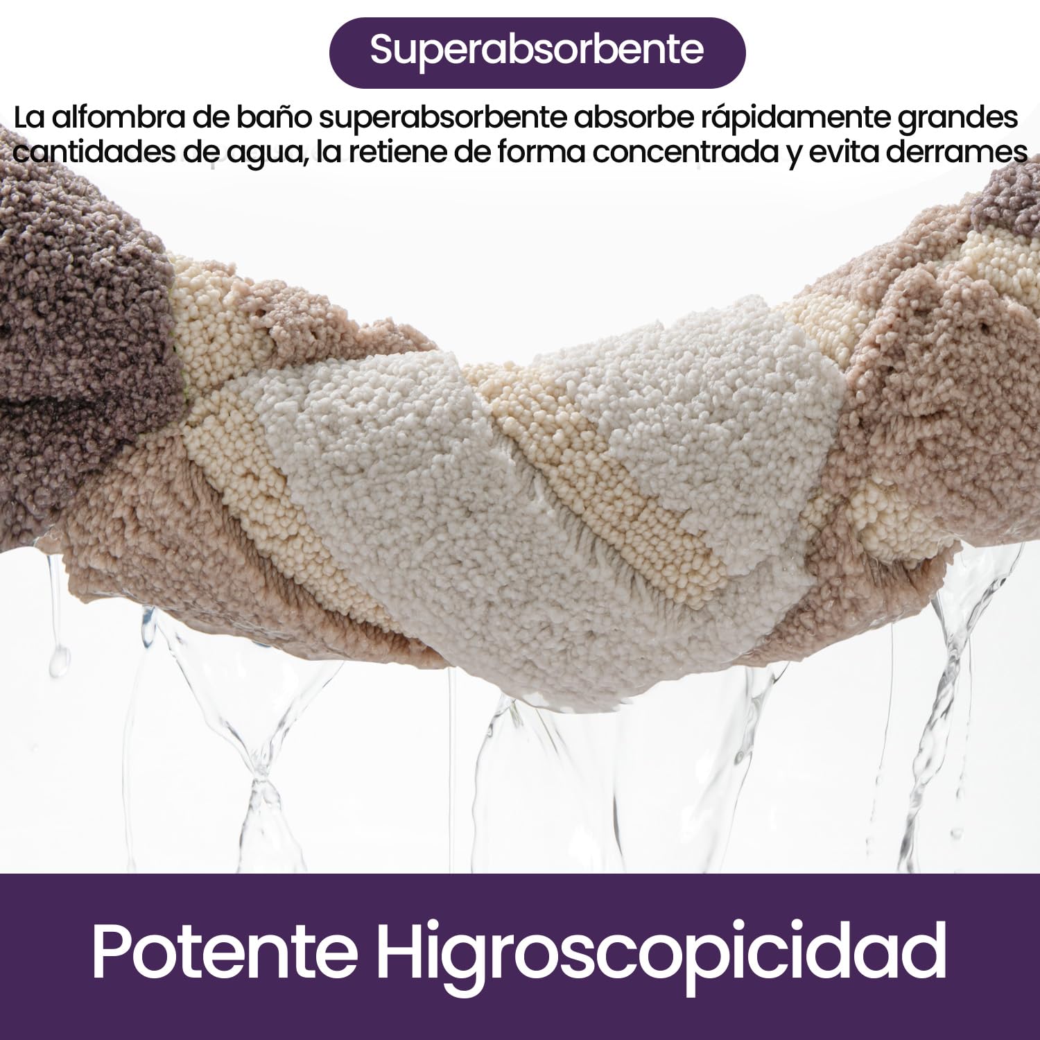 DEXI Alfombra Baño Antideslizante 50 x 80 cm, Alfombrilla Absorbente, Alfombras Lavable a Máquina con Microfibras Suaves de Agua para Bañera, Ducha, Beige