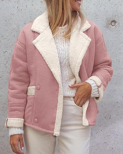 Miniatura 5 de PRETTYGARDEN Abrigos de invierno de gamuza sintética para mujer, chaqueta con forro polar y bolsillos de solapa de piel sintética, ropa de abrigo