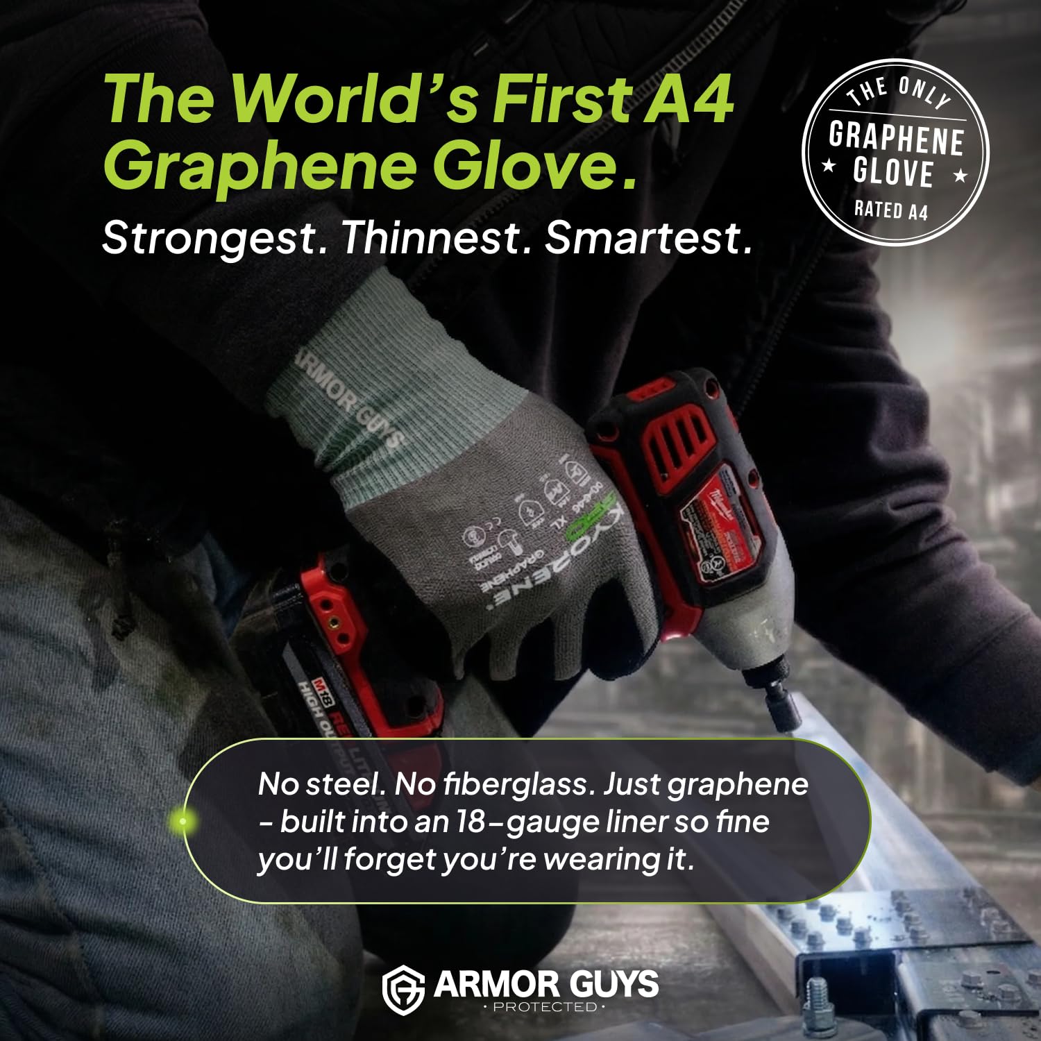 Armor Guys Kyorene Pro 00-840 - Guantes de trabajo resistentes a cortes A4, grafeno, agarre de nitrilo, duraderos, transpirables para uso industrial, L, 12 pares