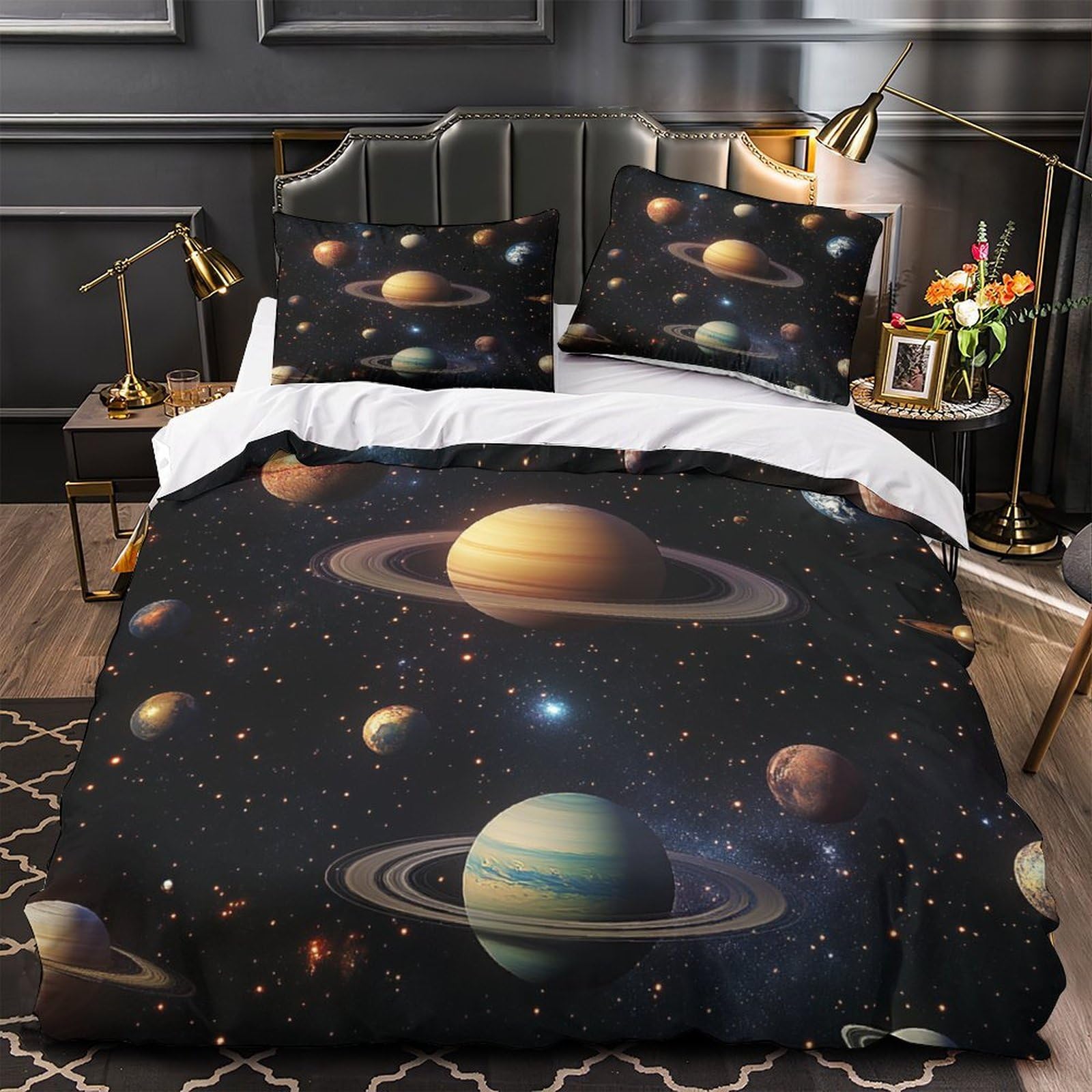 Housse de couette microfibre système solaire 3D avec fermeture éclair pour lit enfant 260x220