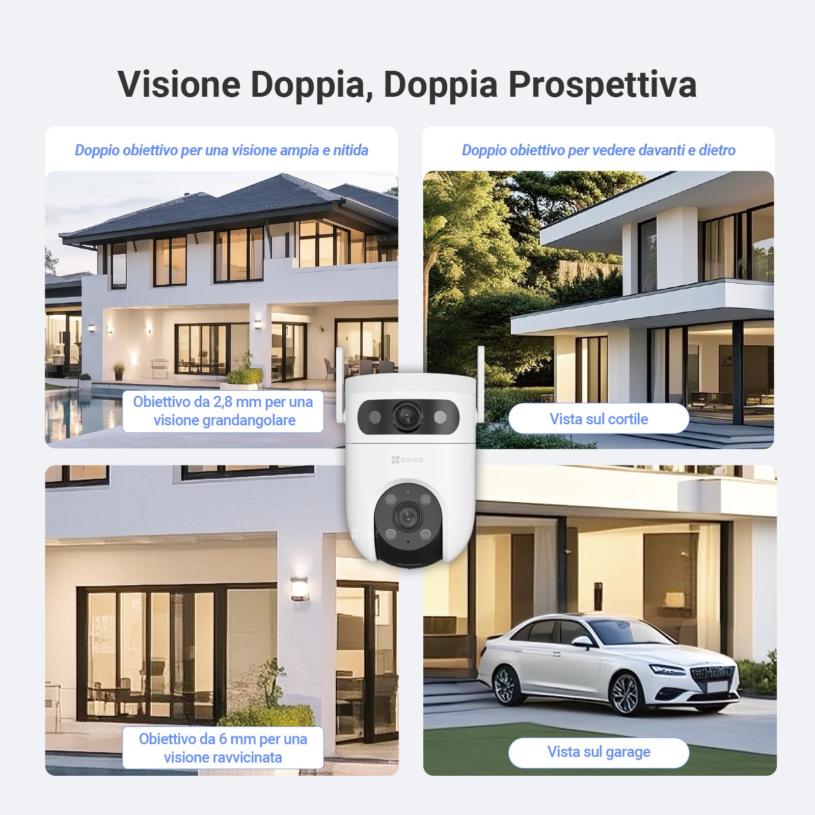 EZVIZ H9C 3K+3K Telecamera Wi-Fi da Esterno a Doppia Lente 4G LTE | PTZ a 360°, Tracciamento Automatico, Rilevamento Persone/Veicoli, Visione Notturna Colori 40m, Difesa Attiva, Wi-Fi 6