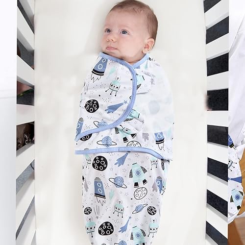 Miniatura 5 de Manta de envolver para bebé, niña y niño, fácil de cambiar, paquete de 2 saco de dormir ajustable para bebés recién nacidos de 0 a 3 meses (azul y