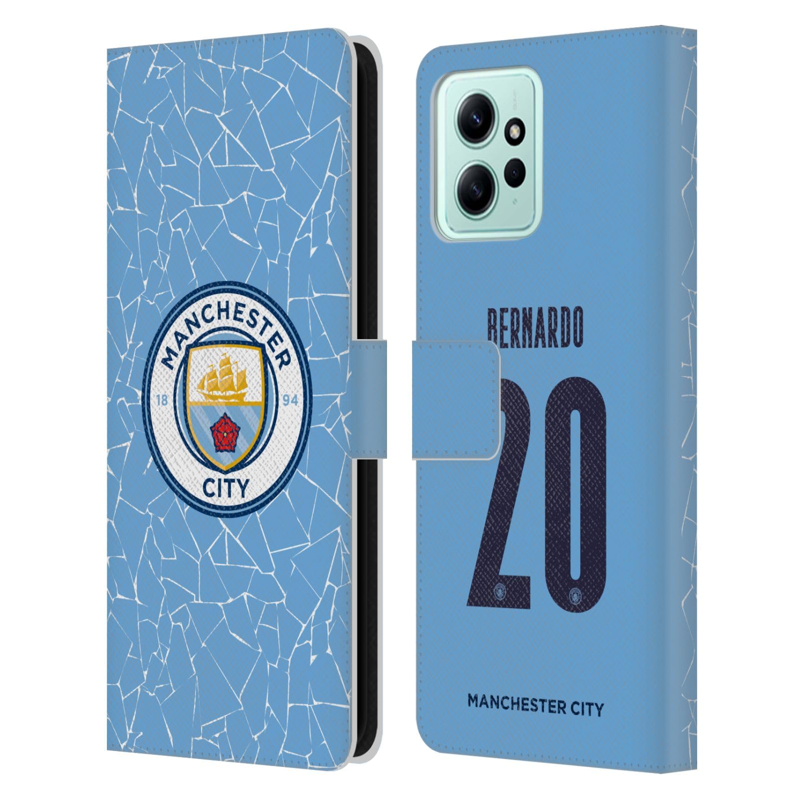 Head Case Designs Officially Licensed Manchester City Man City FC Bernardo Silva 2020/21 Players Home Kit Group 1 Leather Book Wallet Case Cover Compatible with Xiaomi Redmi 12