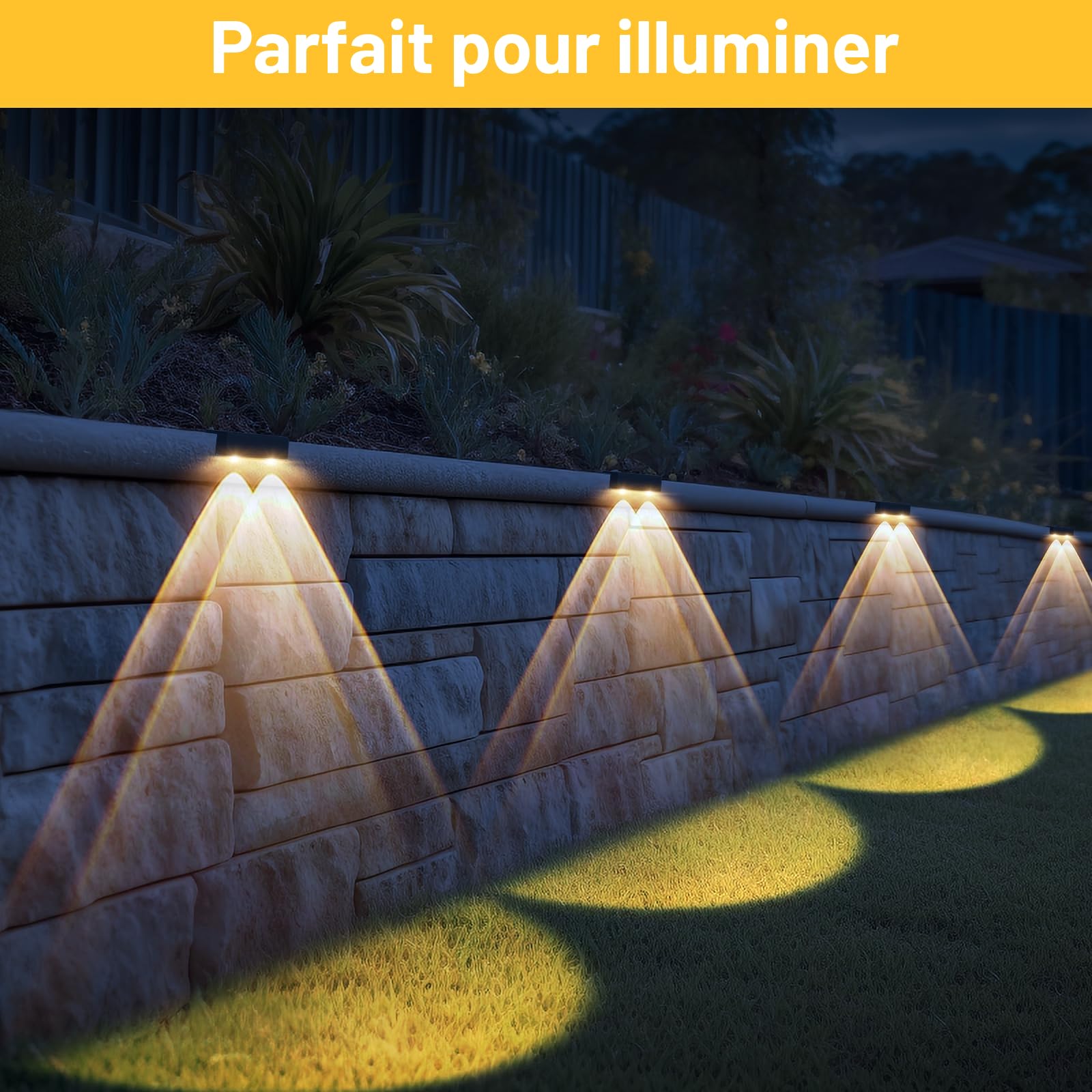 Liyade Lampes solaires pour l'extérieur, 4 lampes solaires pour jardin extérieur, appliques murales solaires à 3 modes pour l'extérieur, éclairage solaire pour mur, marches, clôture, porche, terrasse