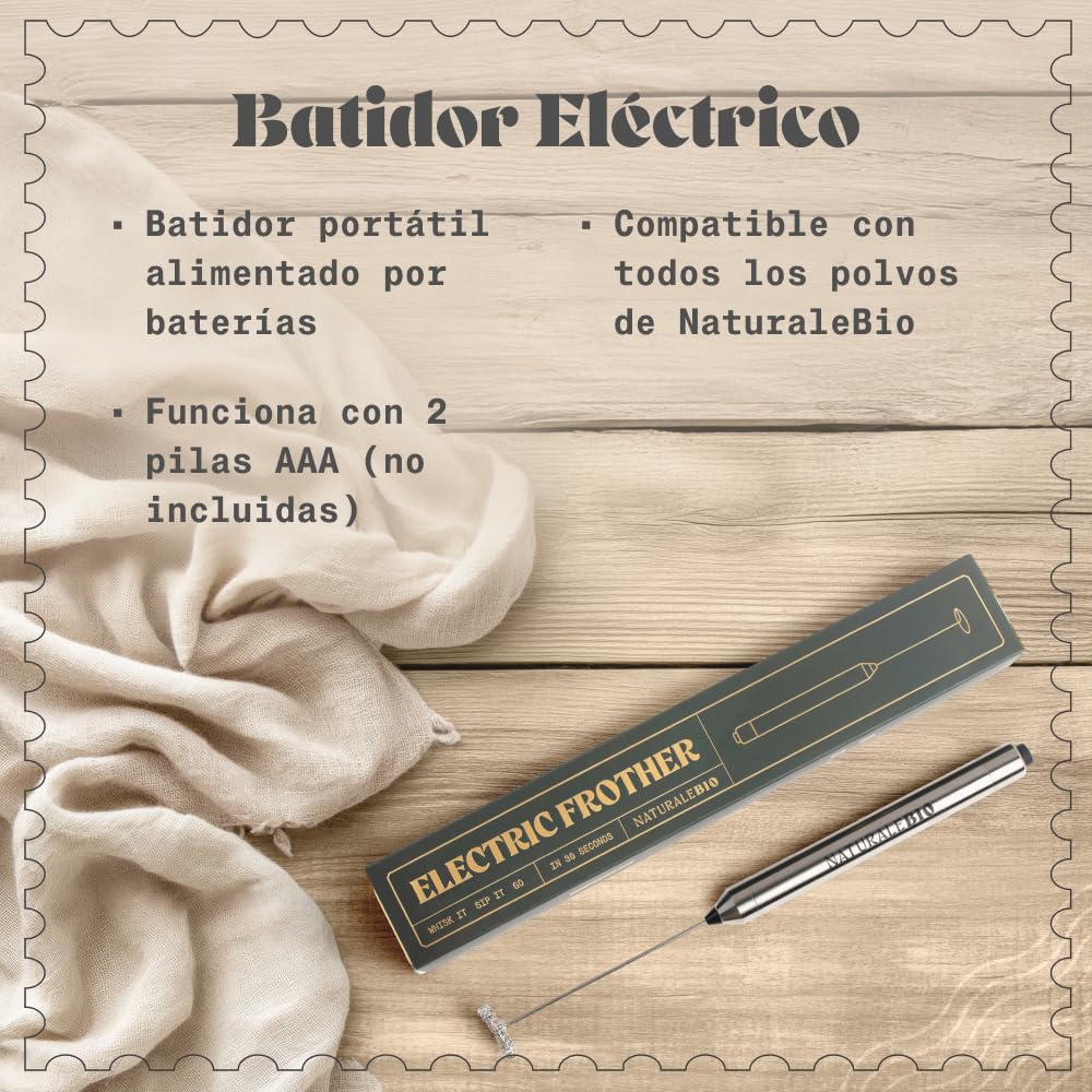 NaturaleBio Espumador eléctrico para matcha, latte, capuchino y chocolate caliente
