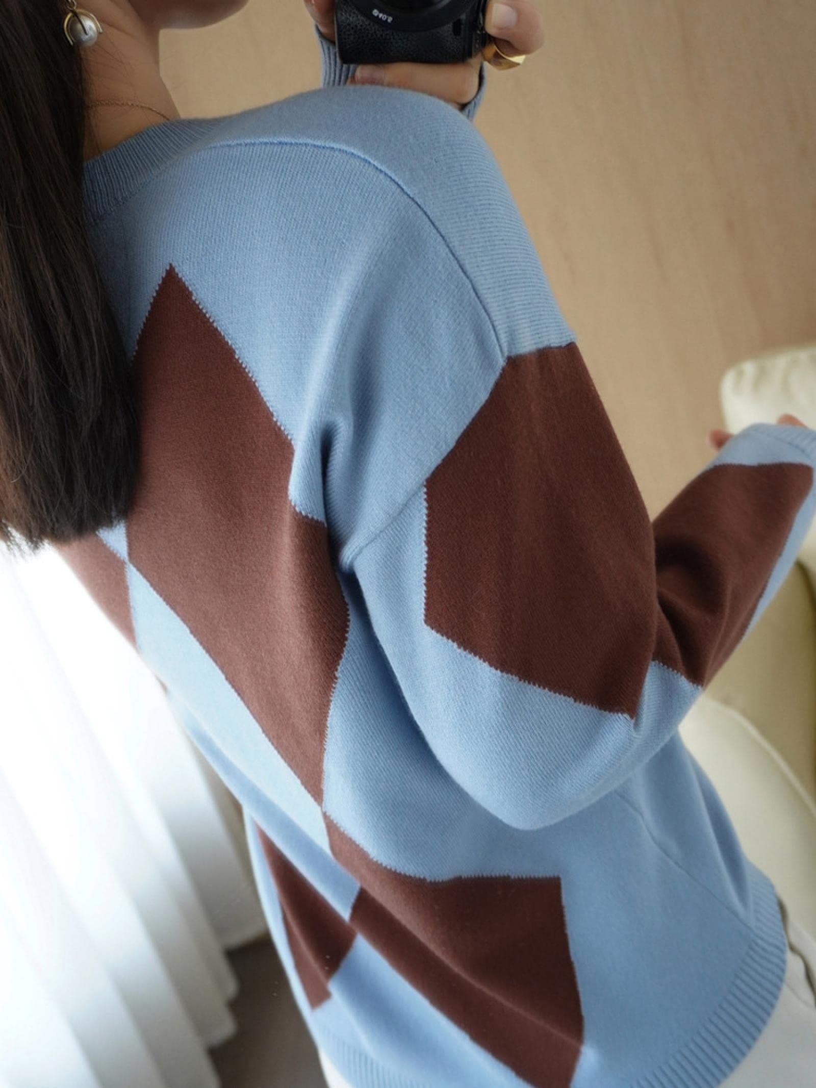 Sweter damski sweter damski sweter dzianinowy sweter damski zima moda długi rękaw top pulower gruby sweter przeciągany duży sweter dekolt w serek luźny