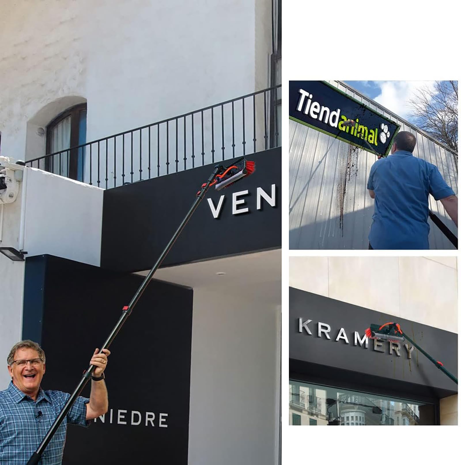Genérico Cepillo para Ventanas con escobilla de Goma | Telescópico Extensible de 3,6 a 10,8 m | Pértiga de Aluminio con alimentación de Agua | Limpiador para Paneles solares | Equipo (55 cm