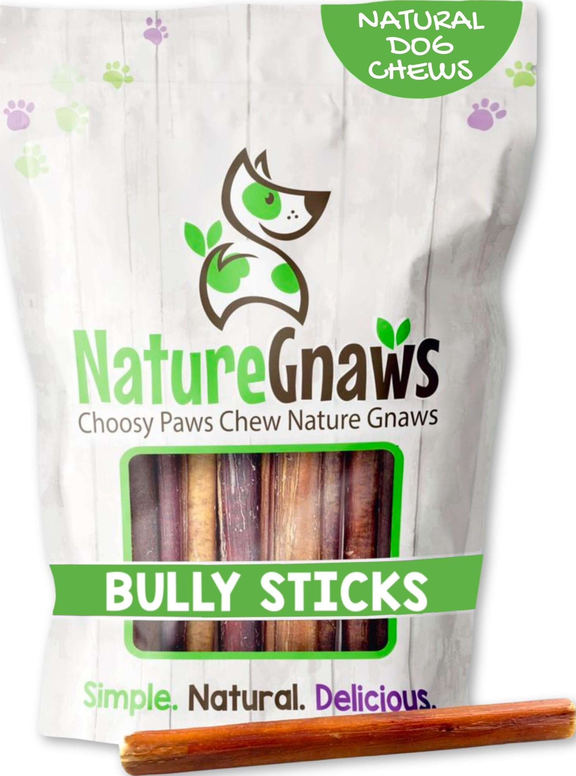 Nature Gnaws Small Bully Sticks 5-6" Rawhide Free Dog Chews, 25 Count