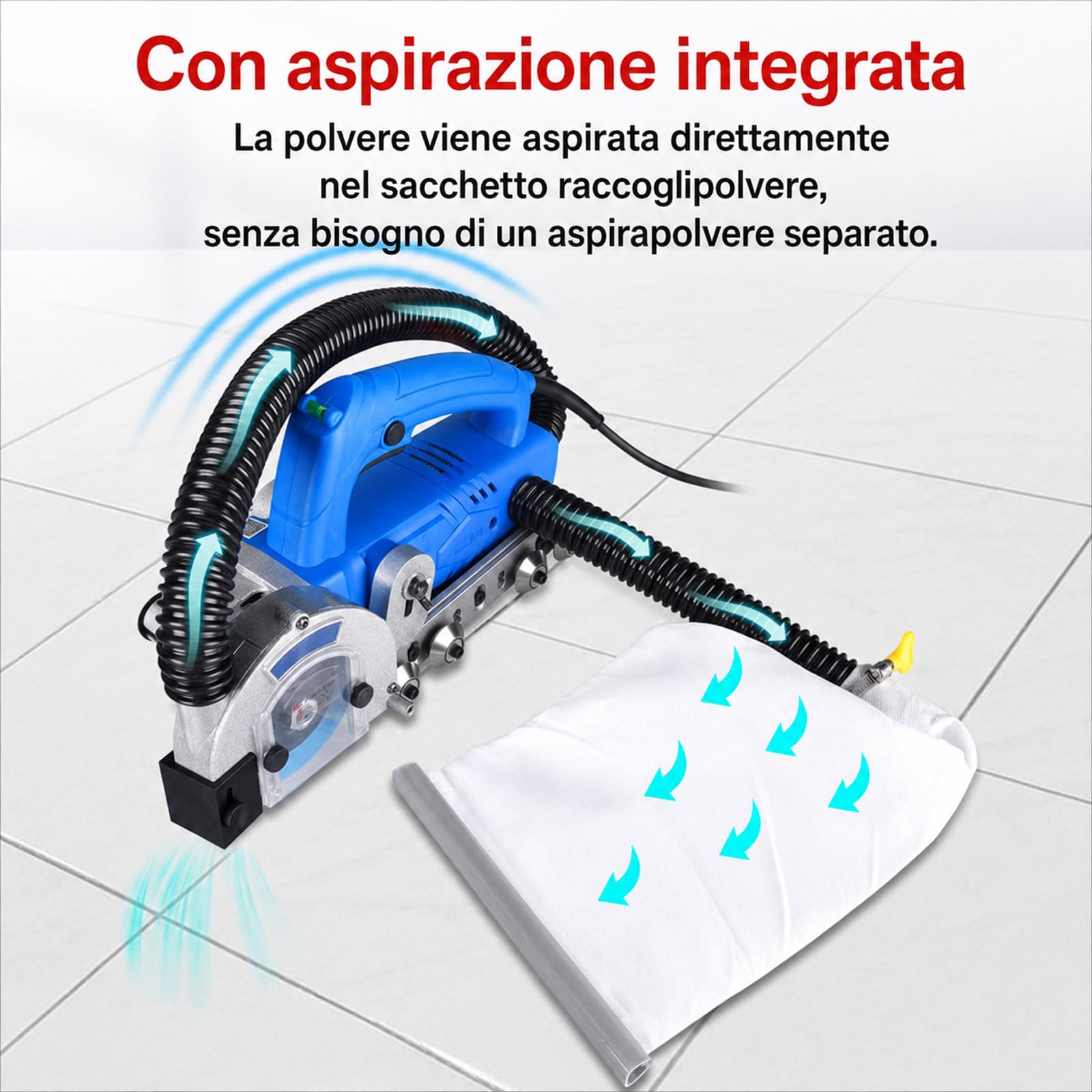 Pulitrice Elettrica Per Fughe Da 1200 W, Macchina Per L'apertura Delle Fughe Delle Piastrelle Portatile Autoaspirante Da 9000 Giri/min, Con Set Di Utensili, Macchina Per Scanalatura Multifunzionale