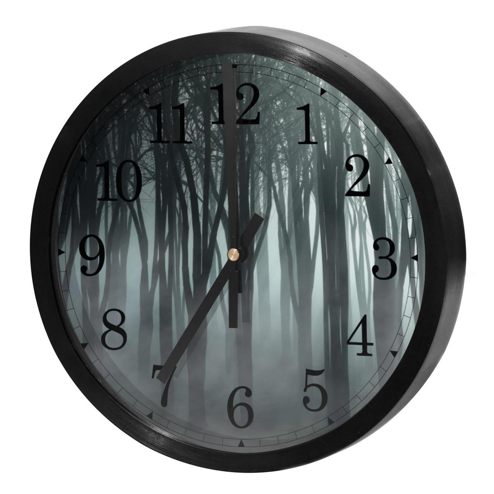 Horloge murale silencieuse à quartz avec motif forêt brumeuse
