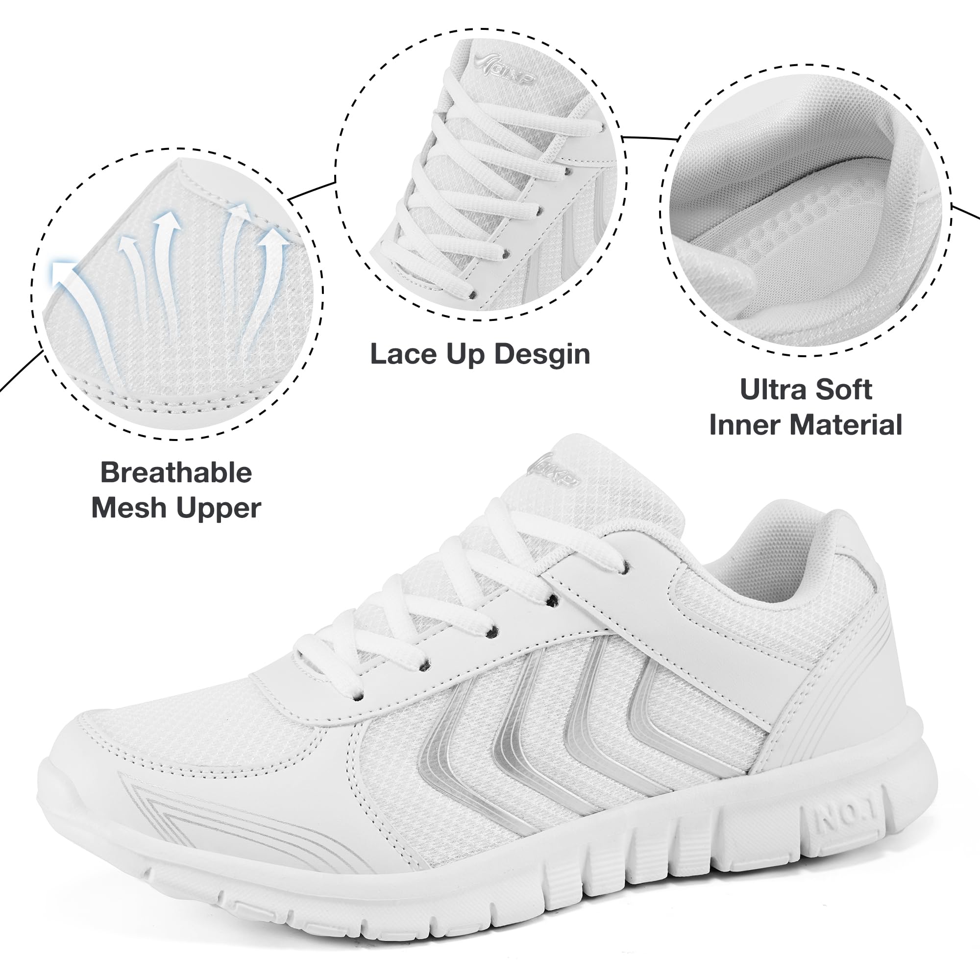 DUOYANGJIASHA Women's Running Shoes: White, Size 6.5, Casual, Mesh, EVA Sole, Memory Foam Insole, Flat Heel, Low Top, Slip On, Comfortable, Fashion Tennis Shoes