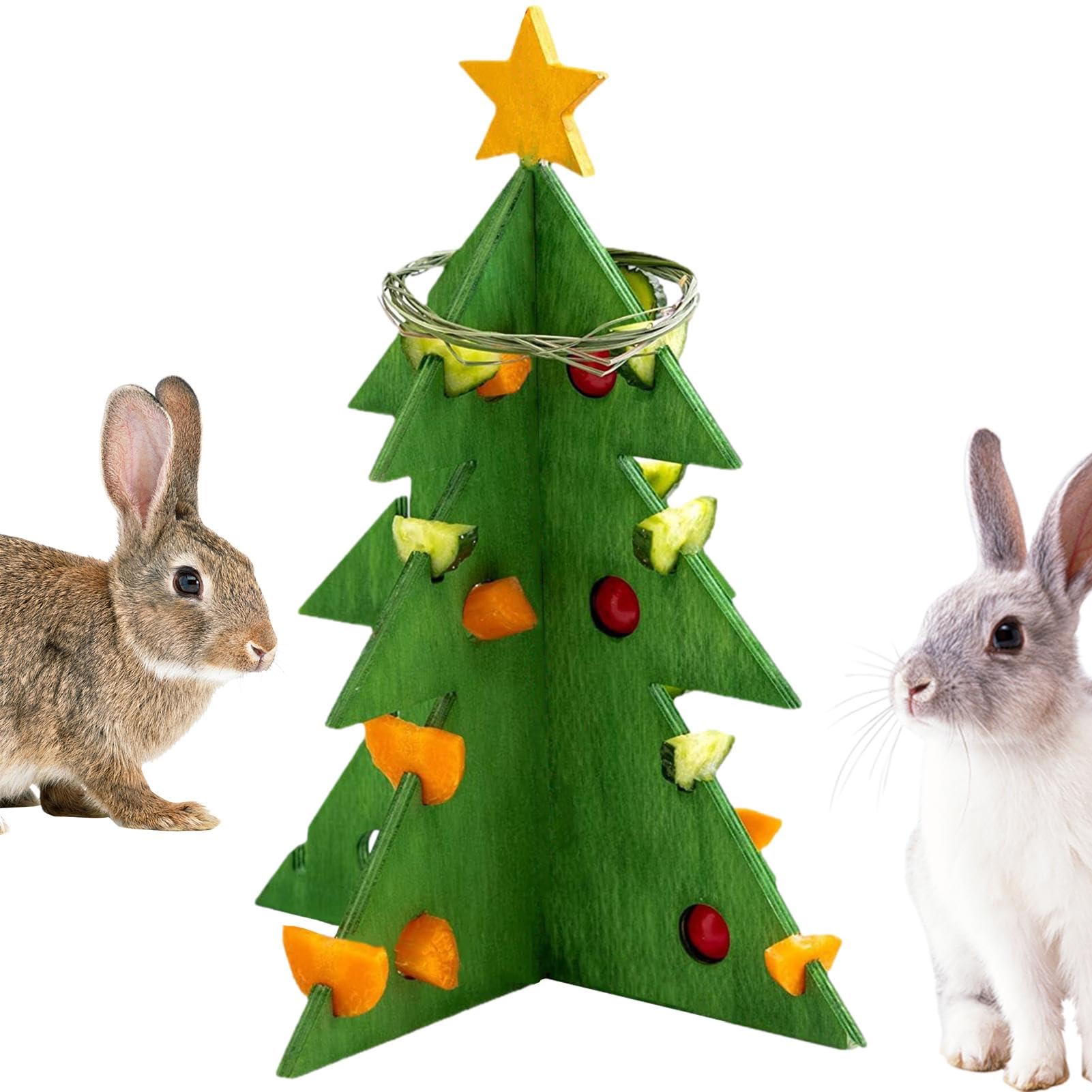 Baoqifong Feeder Toys Christmas Tree | Enrichment Foraging Toy, Treat Feeder Wooden Enrichment Vegetable Rack for Rabbits