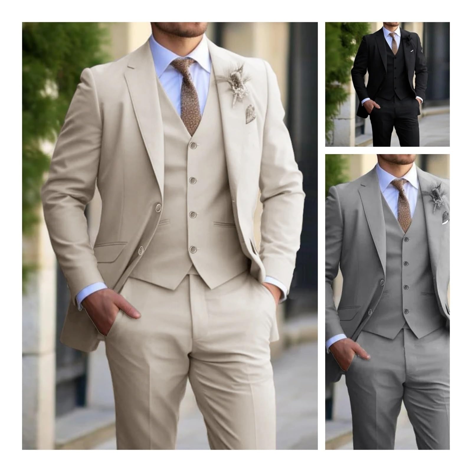 Trajes Para Hombre Slim Fit Trajes elegantes for hombre, diseño de moda delgado, chaqueta de boda for novio, chaleco, pantalones, ropa de novio, trajes de fiesta y graduación Prom Party Blazer Traje S