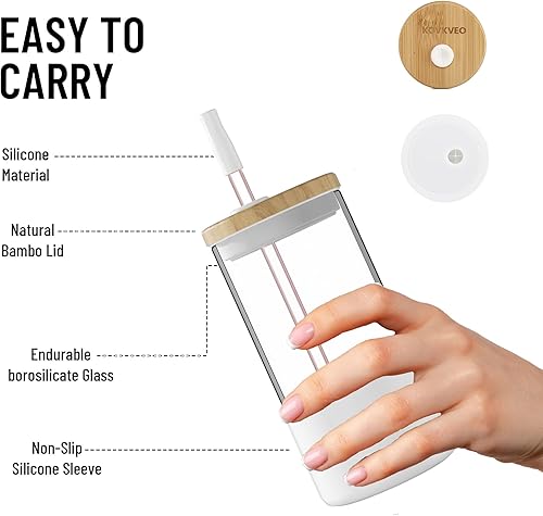 Miniatura 3 de Vasos de vidrio con tapas de bambú y popotes de vidrio, vasos con forma de lata de 24 onzas, vaso de agua reutilizable para café helado, regalo 1