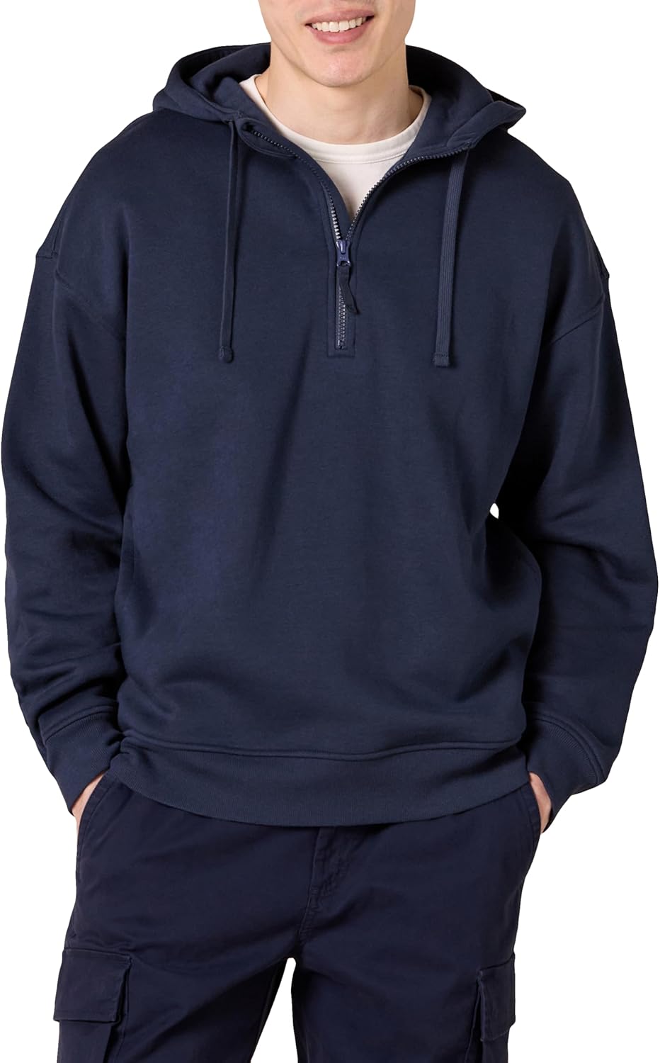 Amazon Essentials mens Quarter-Zip Oversized-Fit Hoodie Sweatshirt