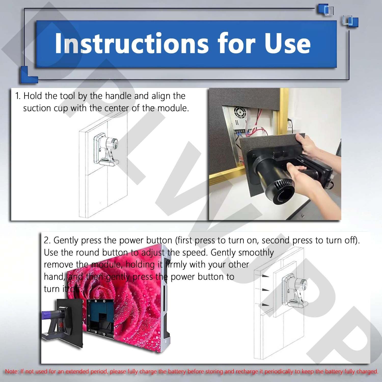 Ventosas elevadoras eléctricas con pantalla LED para pantallas curvas, herramienta de vacío de mano para una fácil instalación y extracción de azulejos, juego de 2 piezas