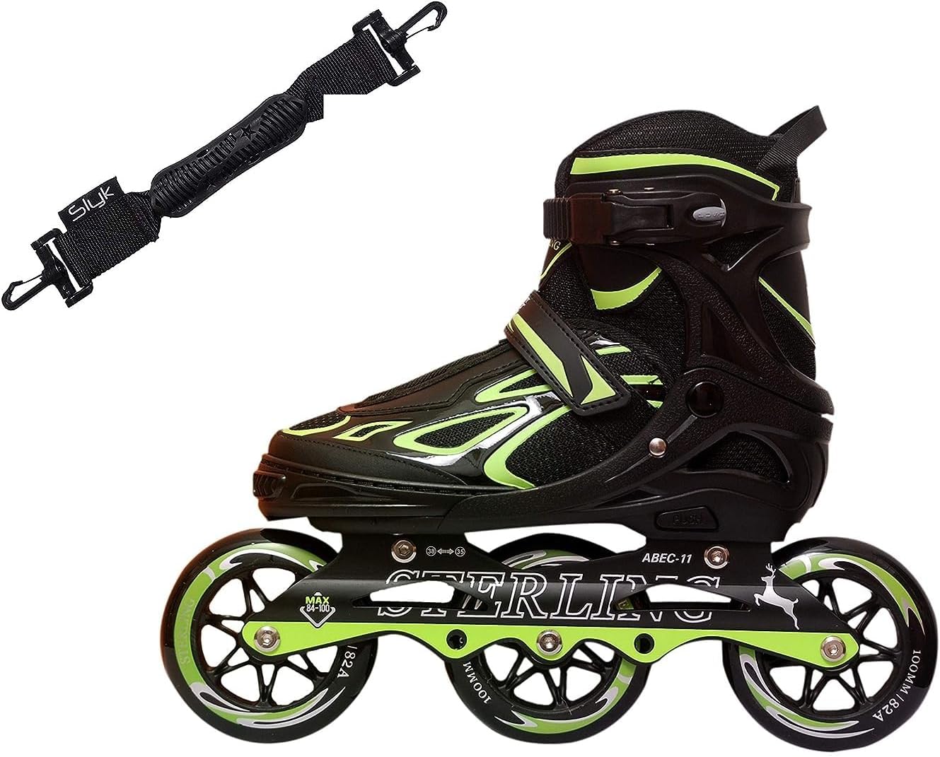 Slyk Sterling 100mm Inline Skates, 3 Wheels Adjustable Inline Skates, 85A Hardenss PU Speedy Wheels with ABEC-11 Bearings, Triskates for Children to Adults (Green, Medium (Euro Shoe Size 35 to 38))