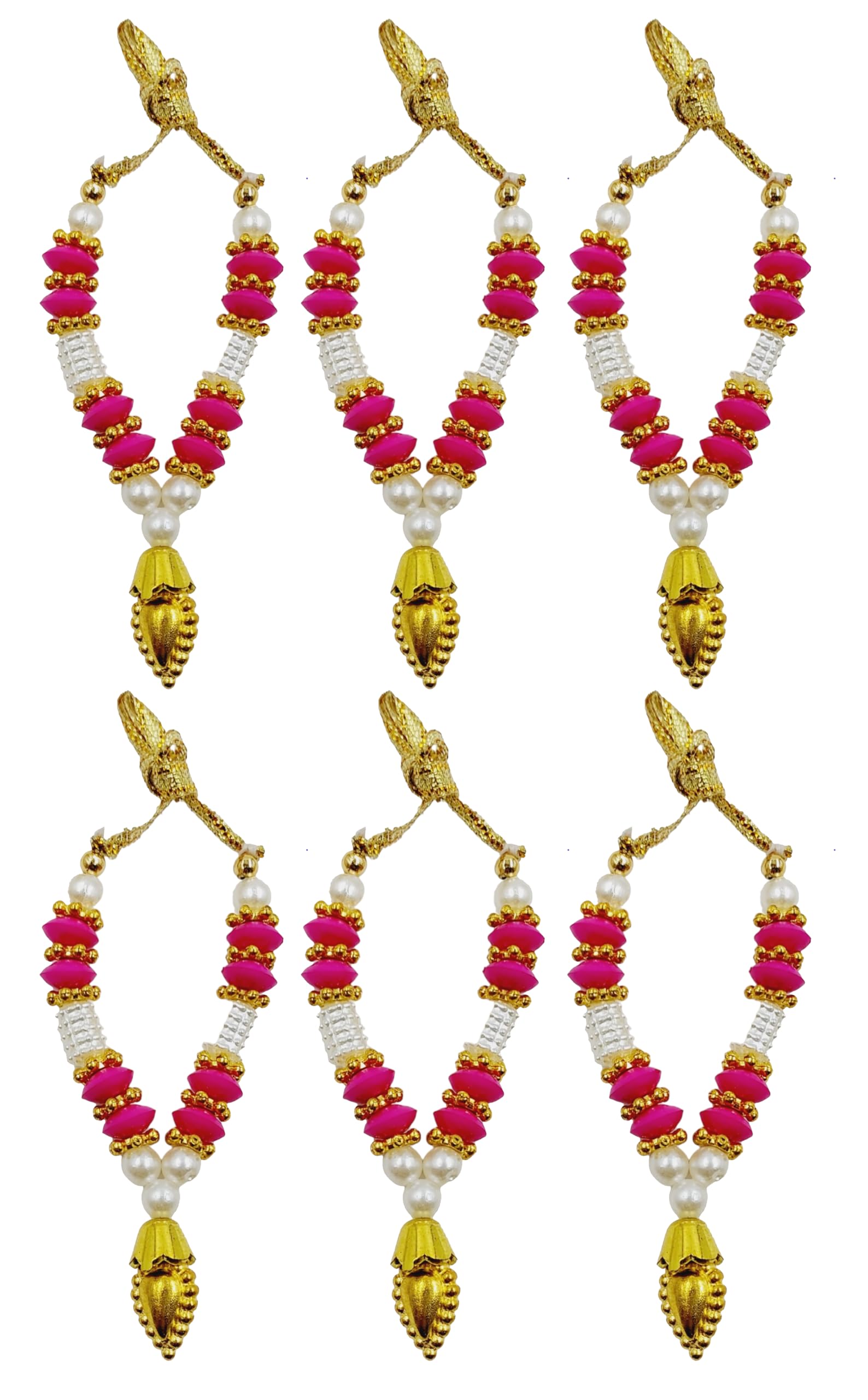 ARTISKRITI Small Mala for God Idol Small Murti Mala Garland Haar for God Idols, Small Moti Mala for Statue, Figurines, Set of 6 (Pink Mala)