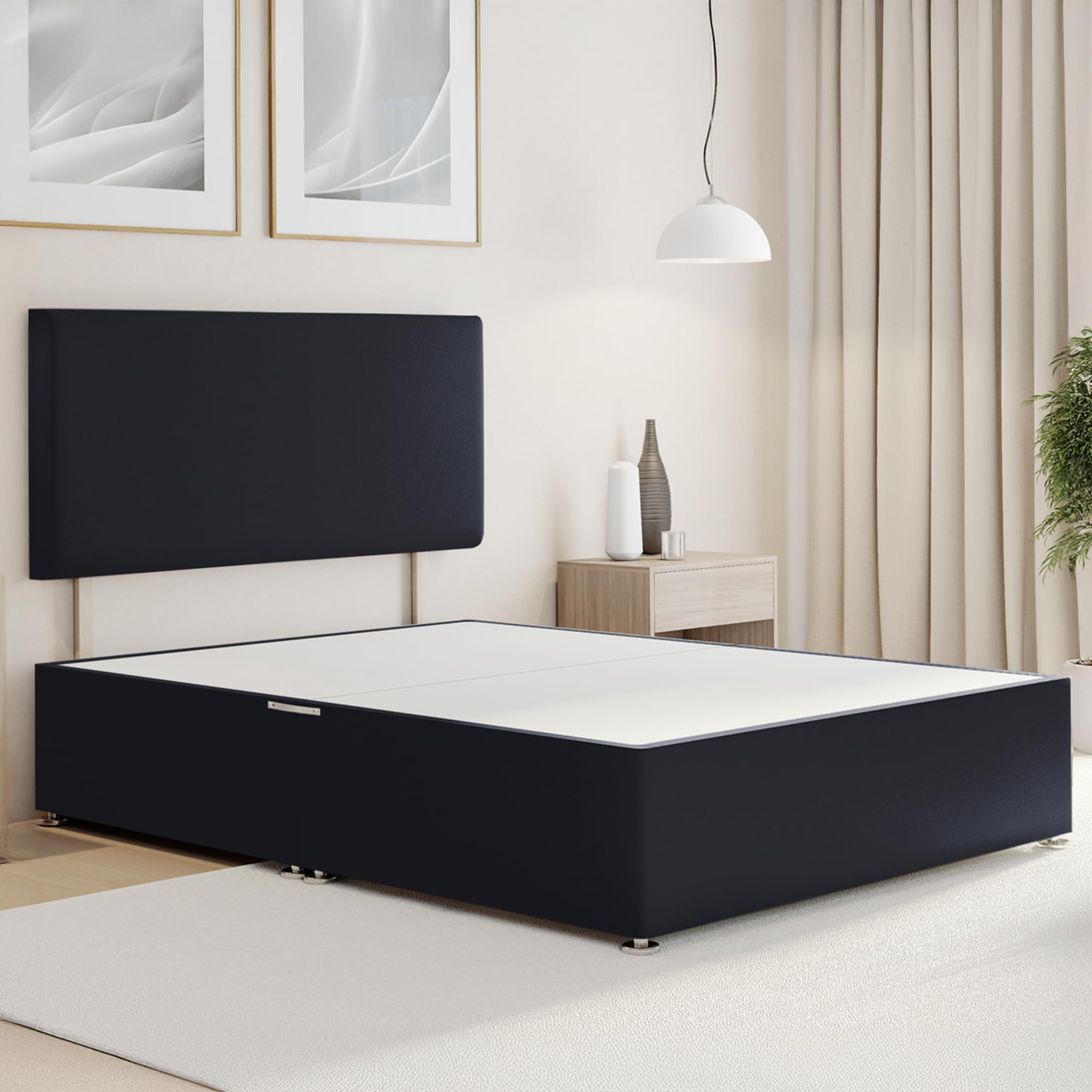 ComfoRest Single Divan Bed Base with Headboard - 3FT - (Black Plush) - Supportive Frame for Everyday Use - Minimal Design for Guest or Spare Rooms - No Mattress, No Drawers