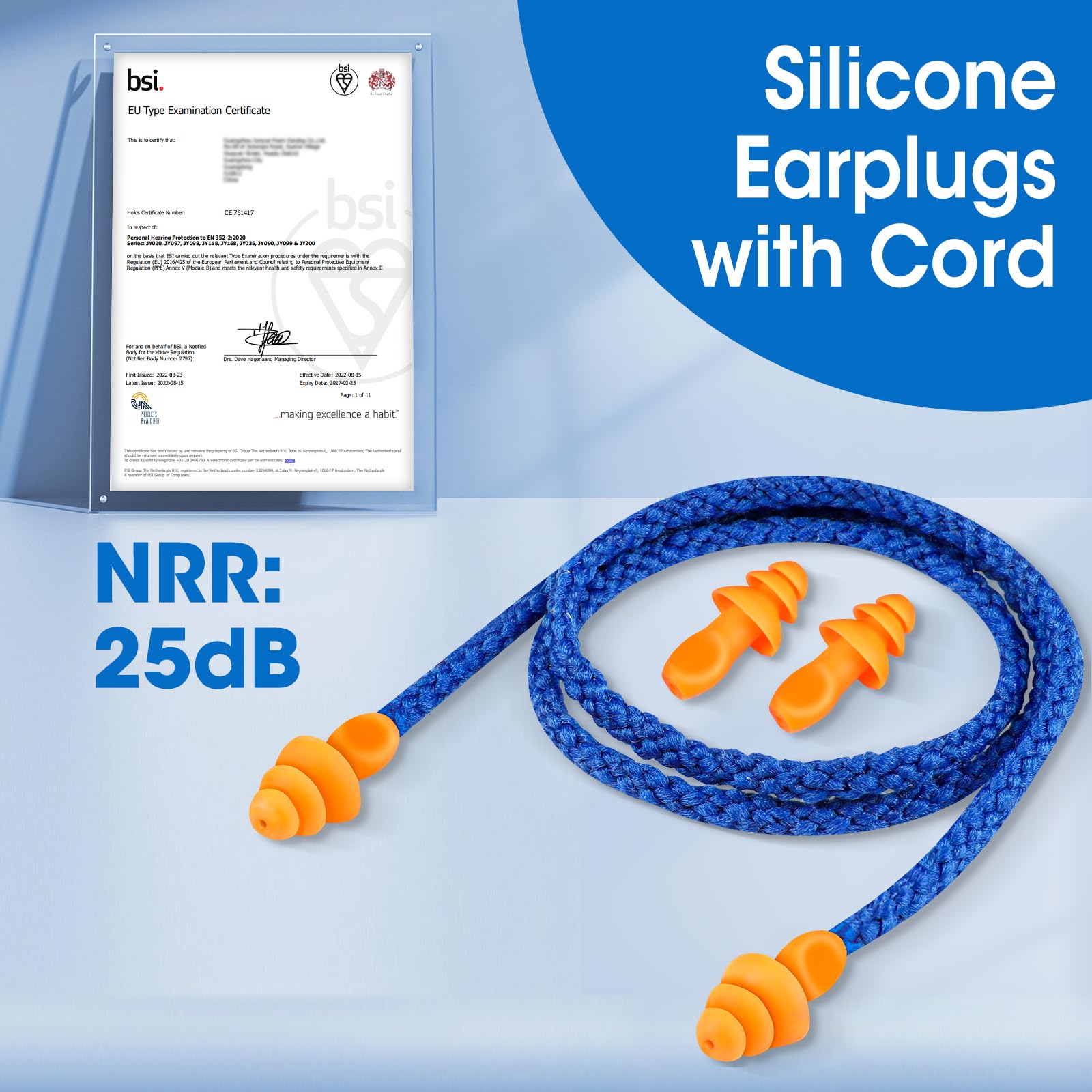 AZEN 220 pares de tapones de silicona para los oídos, tapones reutilizables para reducción de ruido, tapones para los oídos con cable NRR de 25 dB para cancelación de ruido para dormir, tapones para