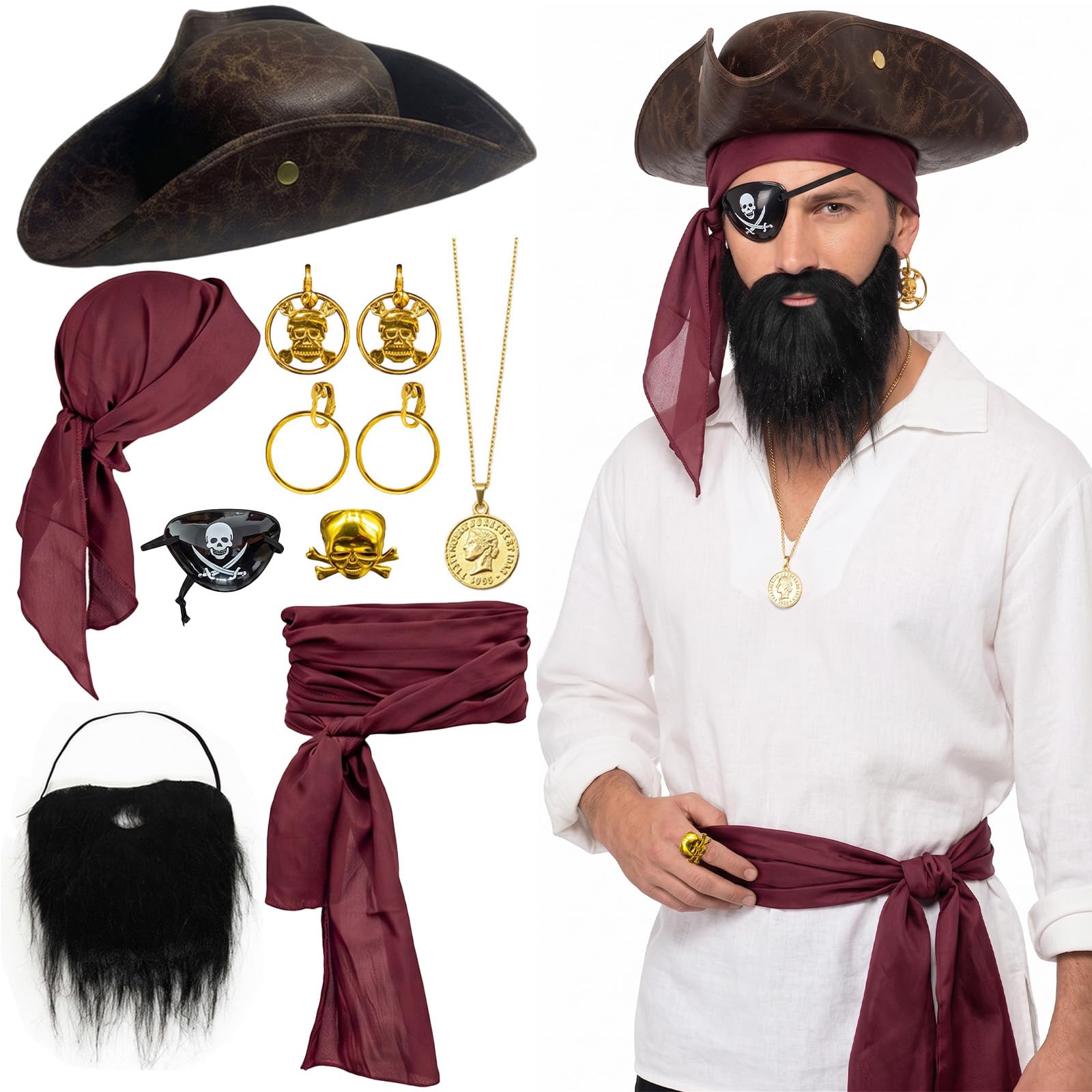Exuuei Adult Pirate Costume Accessories Men/Women Fancy Dress Party Bandana
