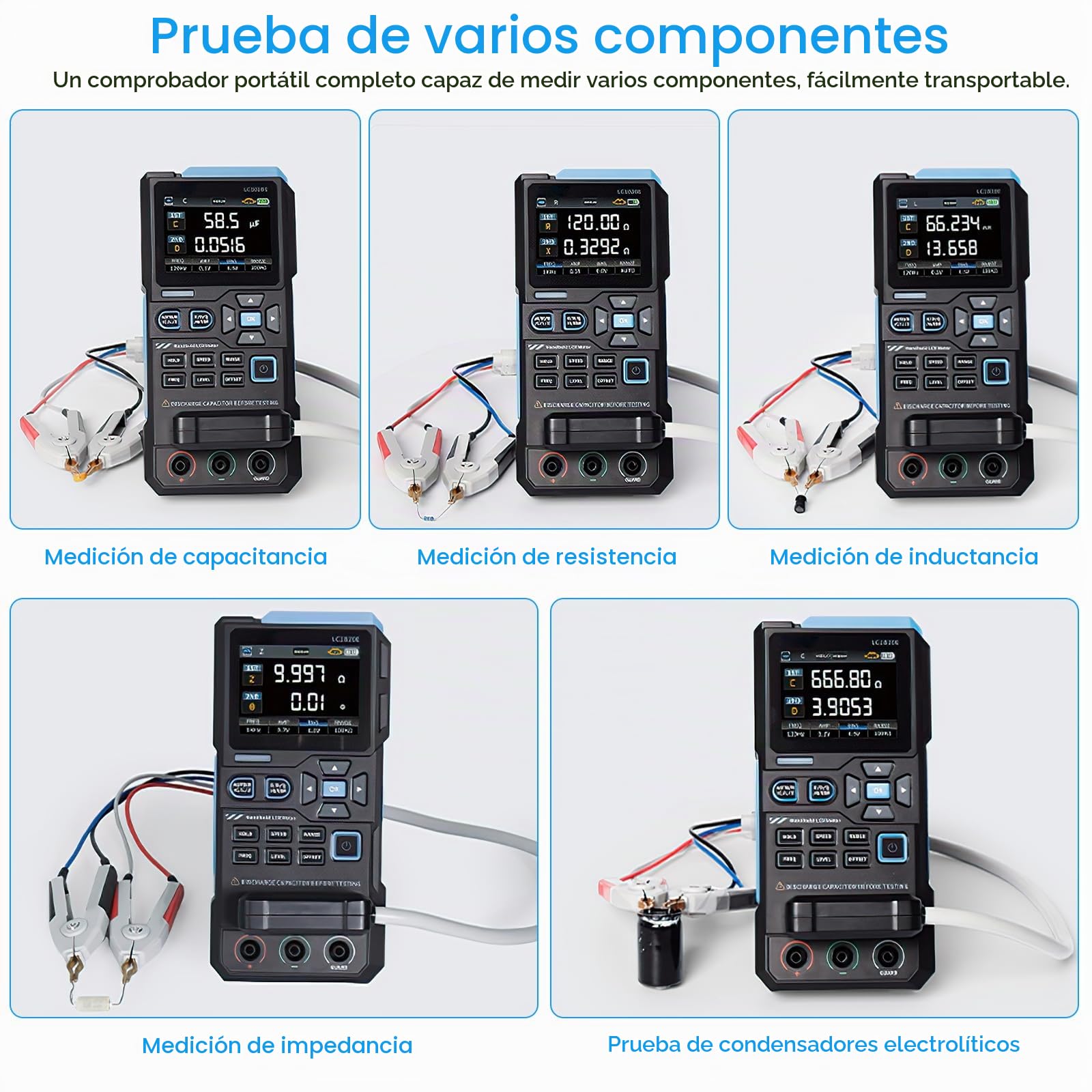 DEWIN Medidor Digital LCR ESR Portátil Puente Tester para Resistencia Capacitancia Inductancia Medición, Medidor LCR con Identificación Automática, Registro de Datos y Eliminación de no Linealidad