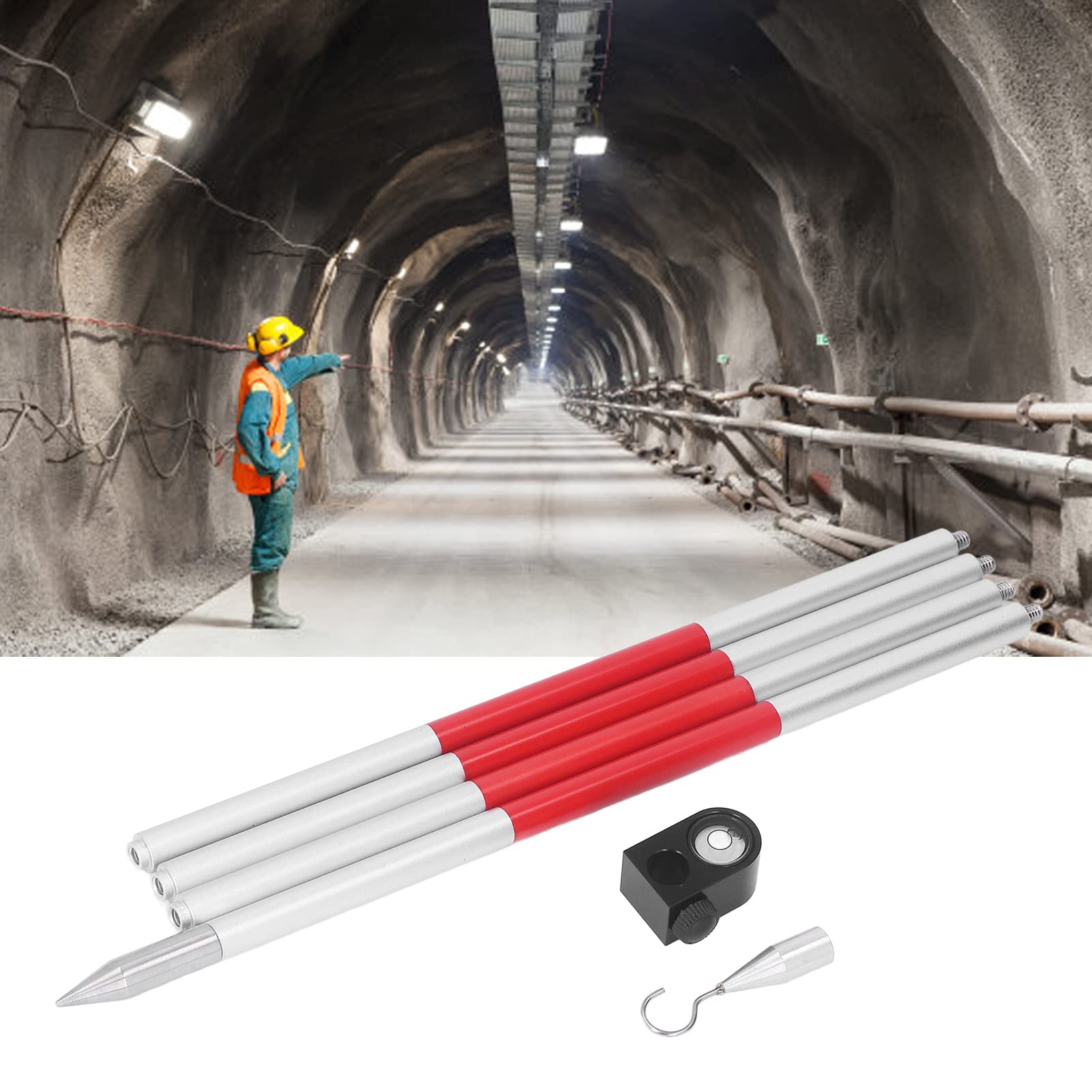 Asta del Prisma, Asta del Prisma di Rilevamento della Stazione Totale della Lega di Alluminio Filettata Universale da 1/4 di Sezione a 4 Sezioni per Metropolitane, Ferrovie