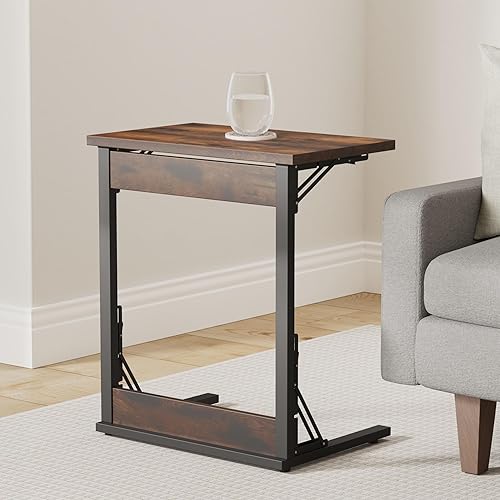 Miniatura 2 de Tatub Juego de 2 mesas auxiliares plegables en forma de C de 24 pulgadas, escritorio lateral pequeño para computadora portátil, mesa de bandeja de