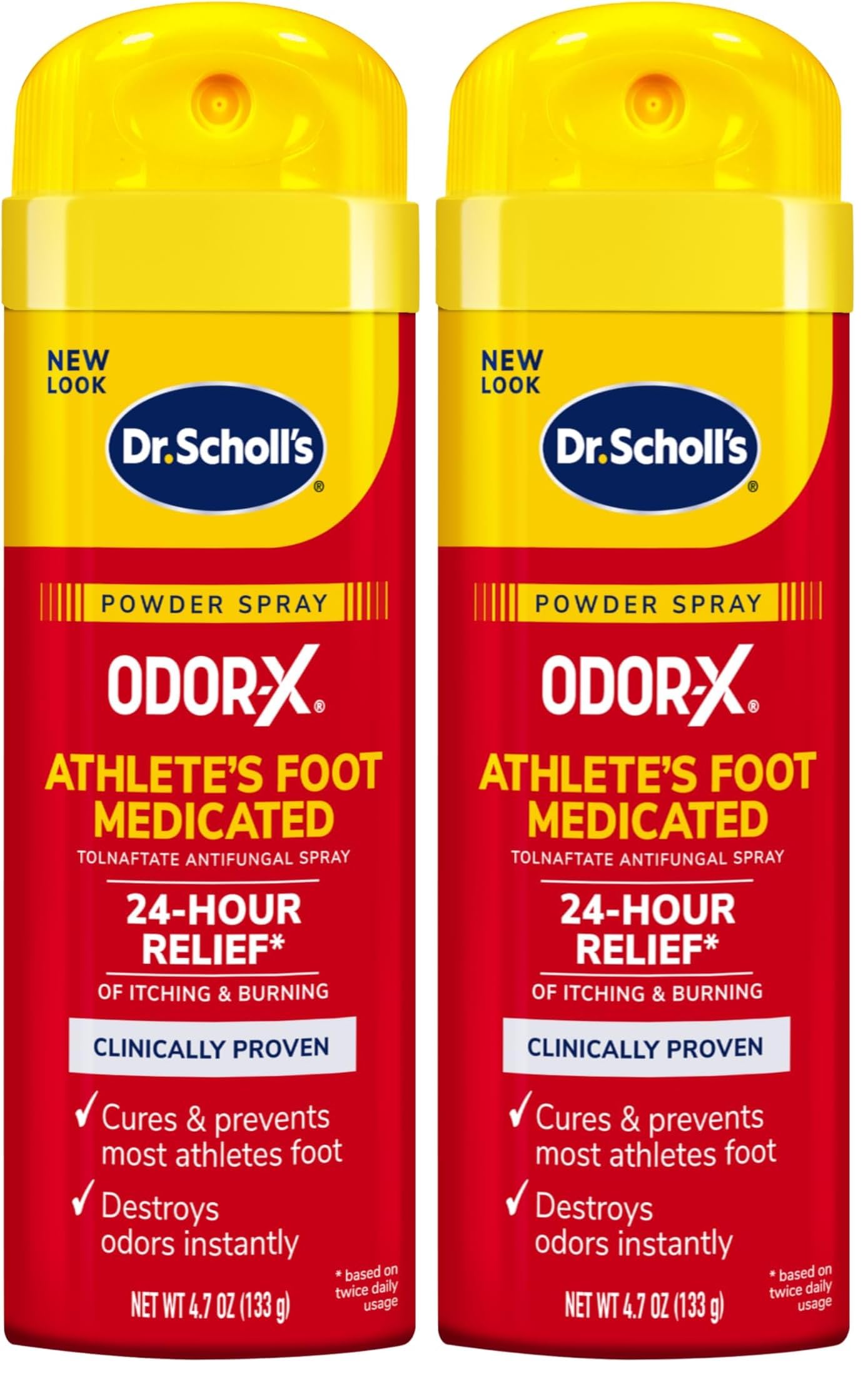 Dr. Scholl's Athlete's Foot Medicated Spray Powder, 4.7 oz // 24-Hour Daily Relief of Itching & Burning, Clinically Proven, Cures & Prevents Most Athlete's Foot, Destroys Odors Instantly (Pack of 2)