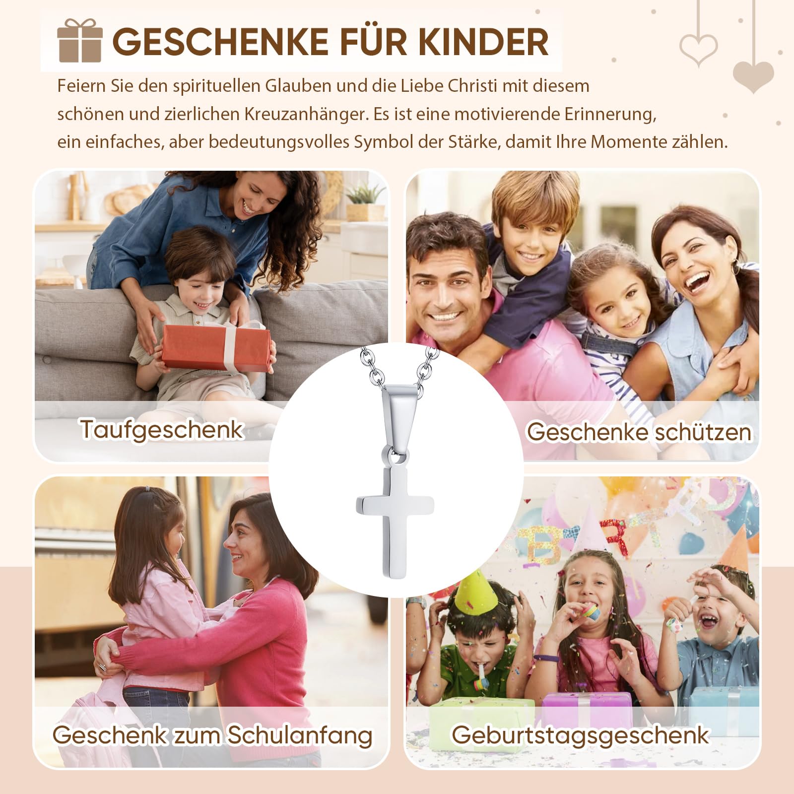 XUANPAI Cadena de cruz regalos para hijo hija collar - colgante de cruz para niños de acero inoxidable plata oro cadena de cruz regalos para adolescentes Navidad regalo de cumpleaños para niños niñas