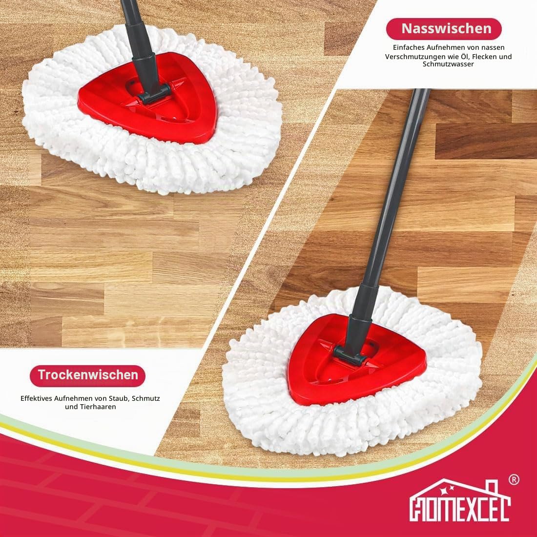 HOMEXCEL Mop Ersatzköpfe Kompatibel mit Vileda EasyWring Spin 6 Pack-Waschbare Mikrofaser Spin Head Refills-Easy Cleaning Mop Head Replacement